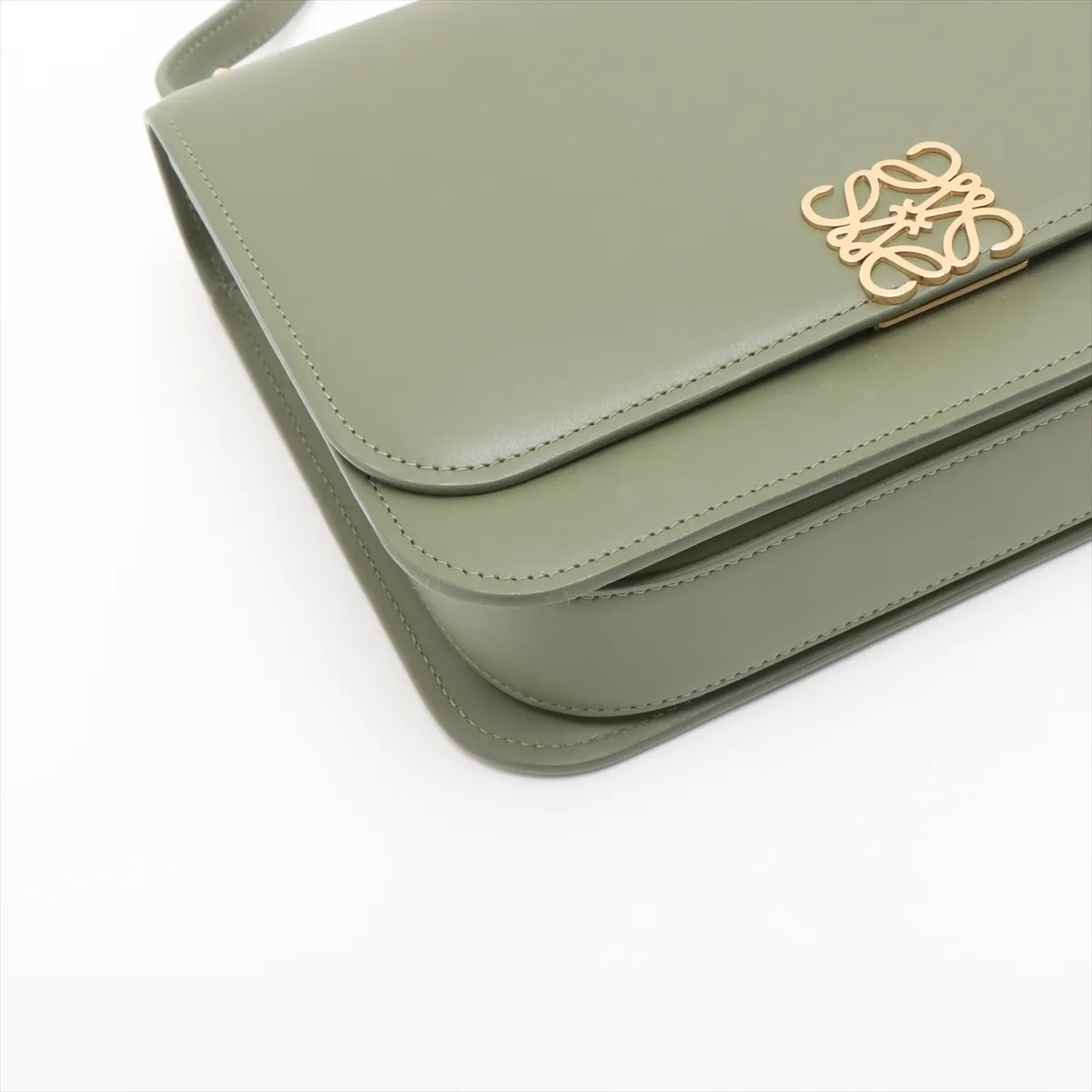 Anagram Goya Leather Shoulder Bag, Green — view 4