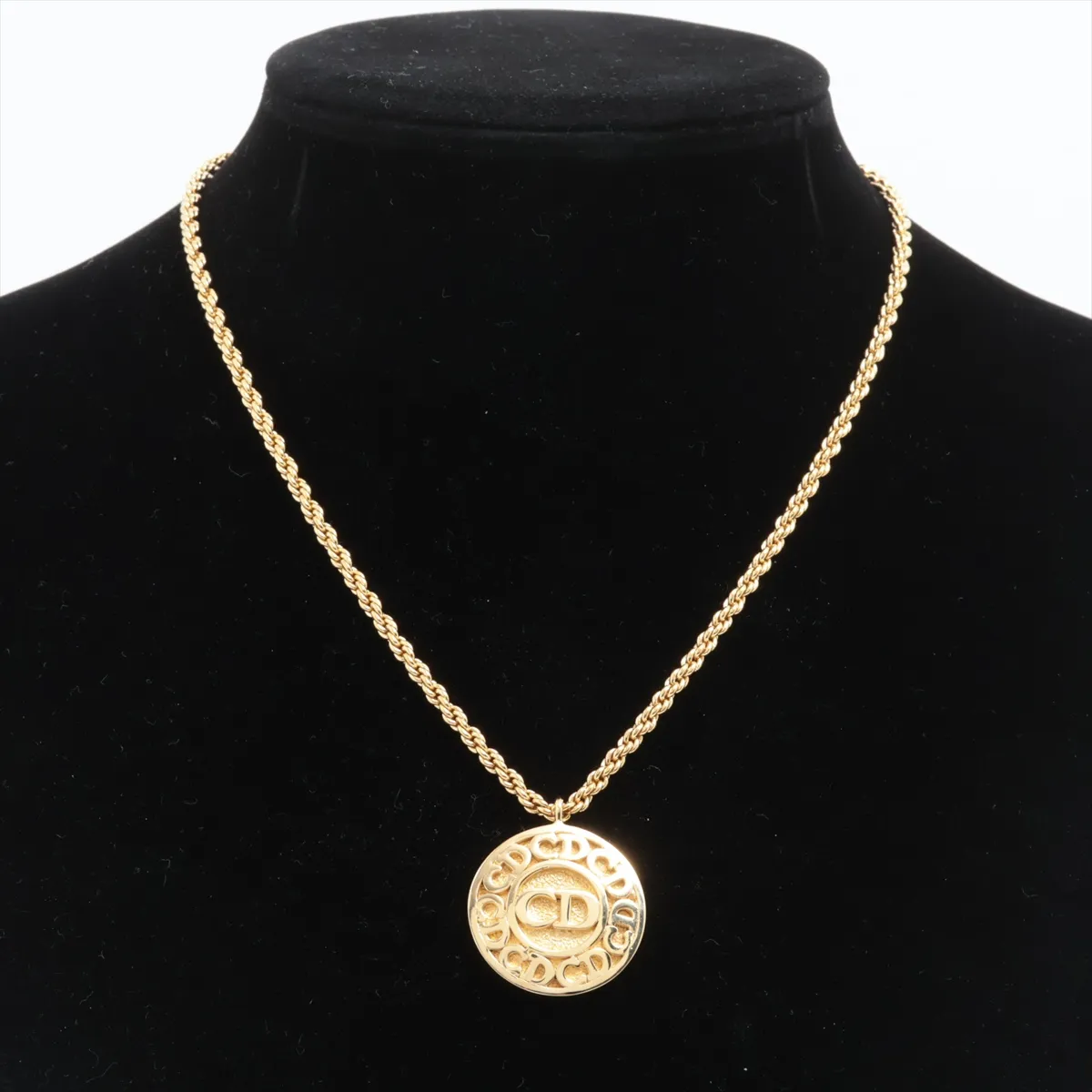 CD logo necklace, GP gold. Shows signs of wear, — view 5