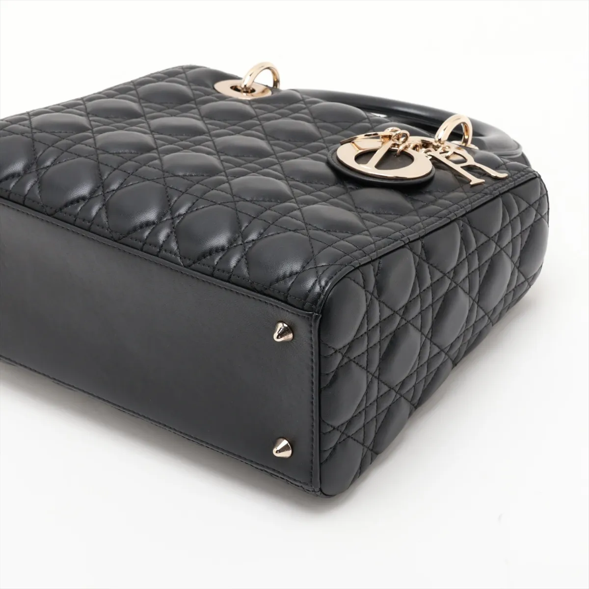 Cannage Lady Dior Leather 2-Way Handbag, Black — view 3
