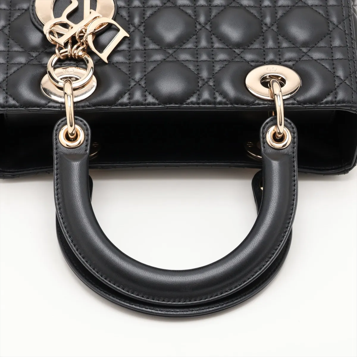 Cannage Lady Dior Leather 2-Way Handbag, Black — view 5