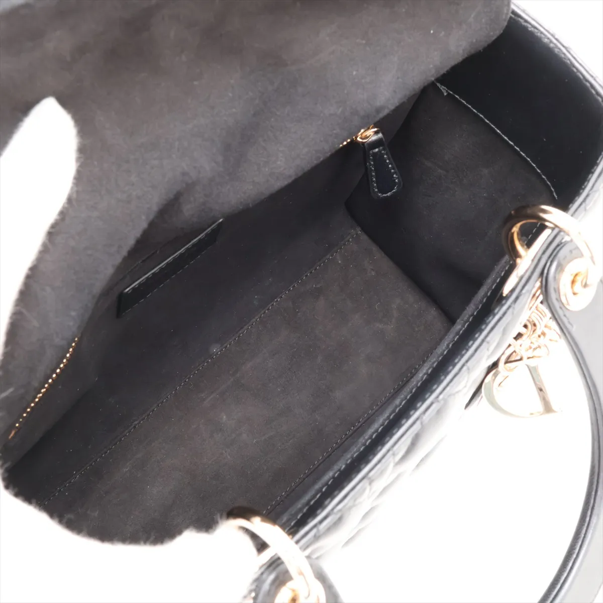 Cannage Lady Dior Leather 2-Way Handbag, Black — view 8