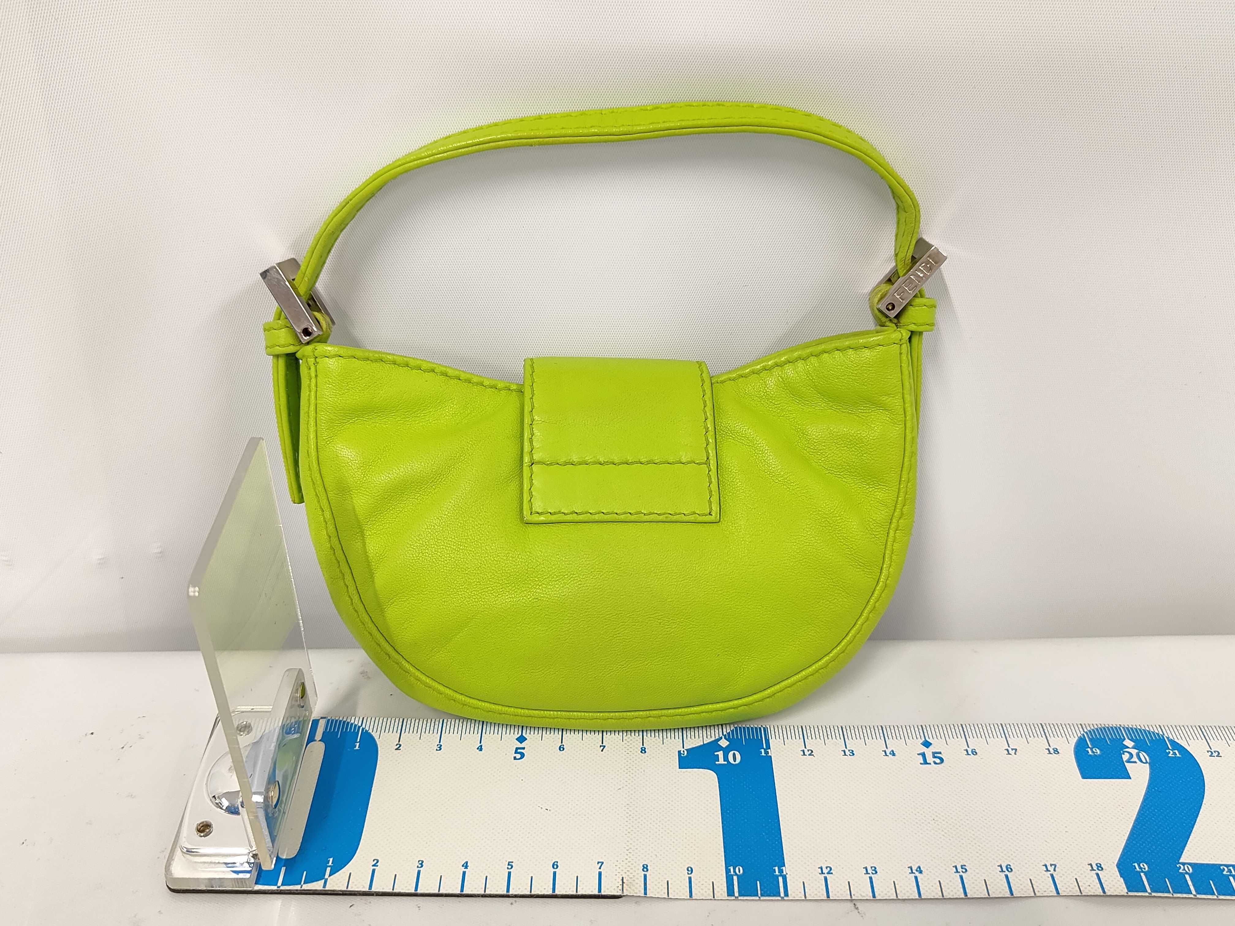 Leather Mini One-Shoulder Bag, Green, Silver Hardware, FF Logo Handbag — view 2