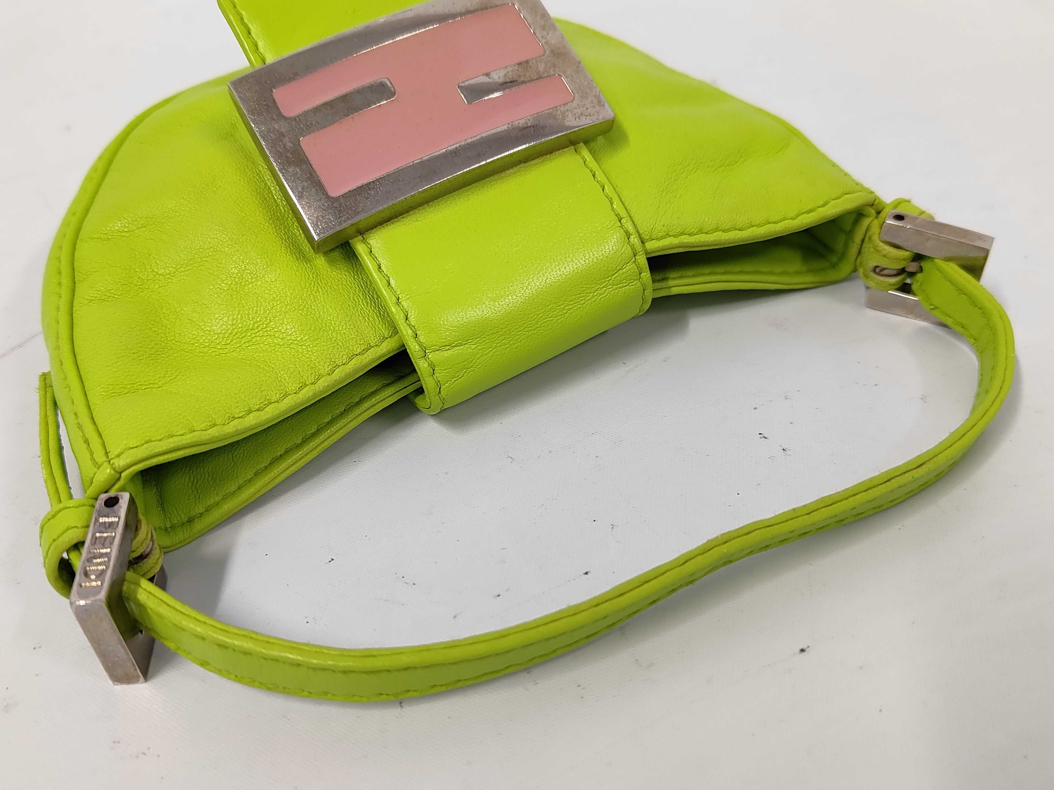 Leather Mini One-Shoulder Bag, Green, Silver Hardware, FF Logo Handbag — view 3