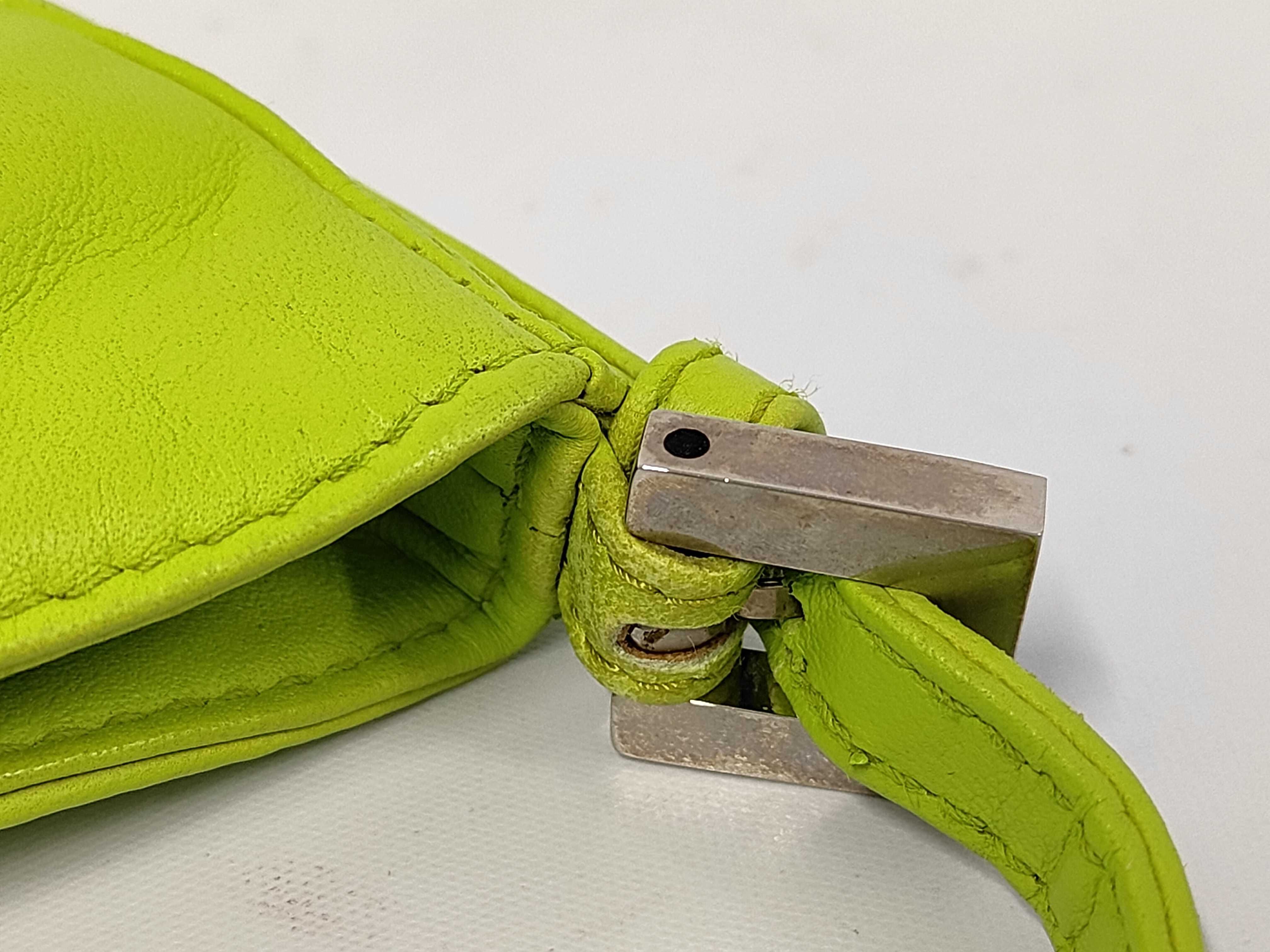 Leather Mini One-Shoulder Bag, Green, Silver Hardware, FF Logo Handbag — view 5