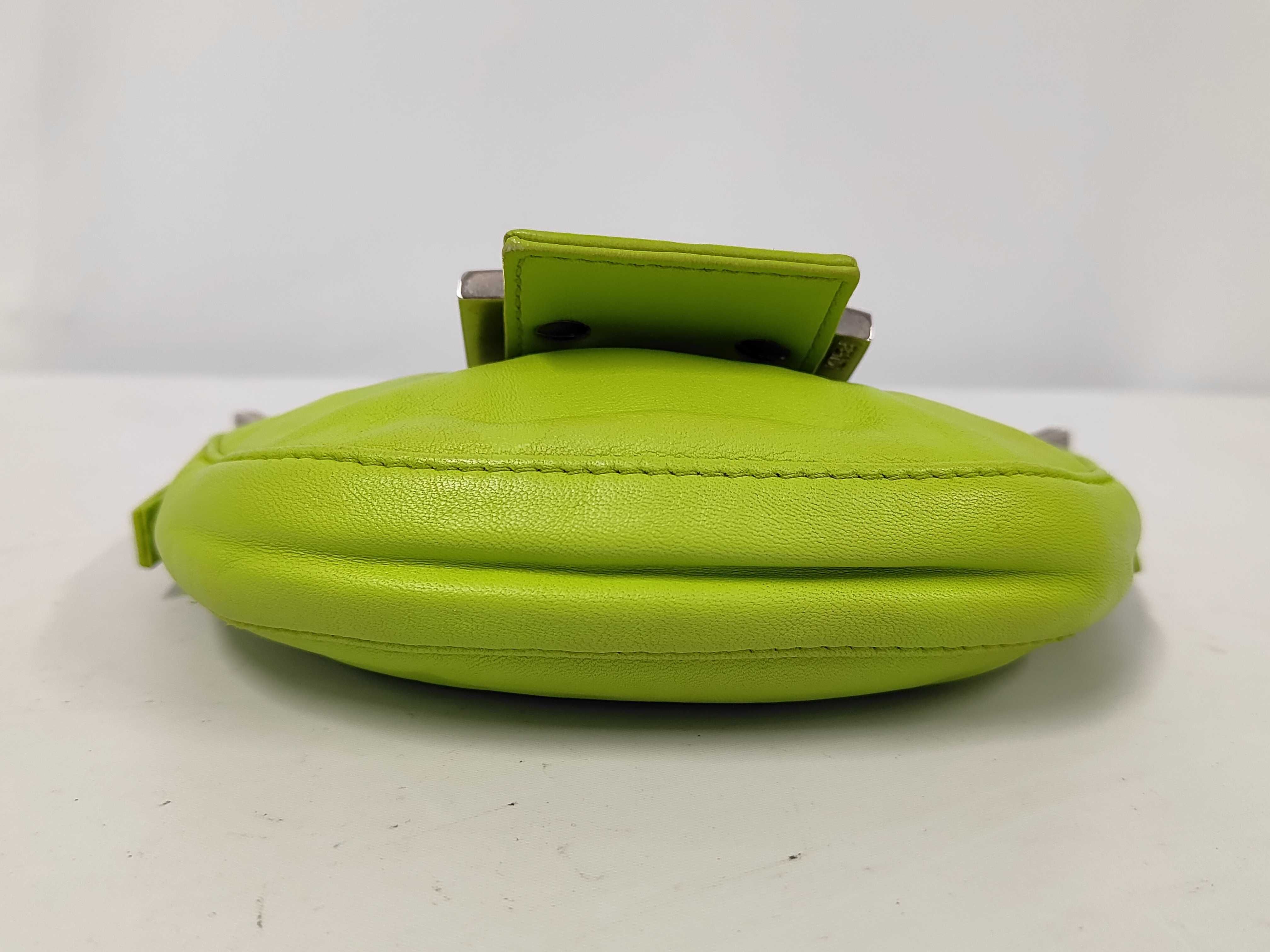 Leather Mini One-Shoulder Bag, Green, Silver Hardware, FF Logo Handbag — view 7