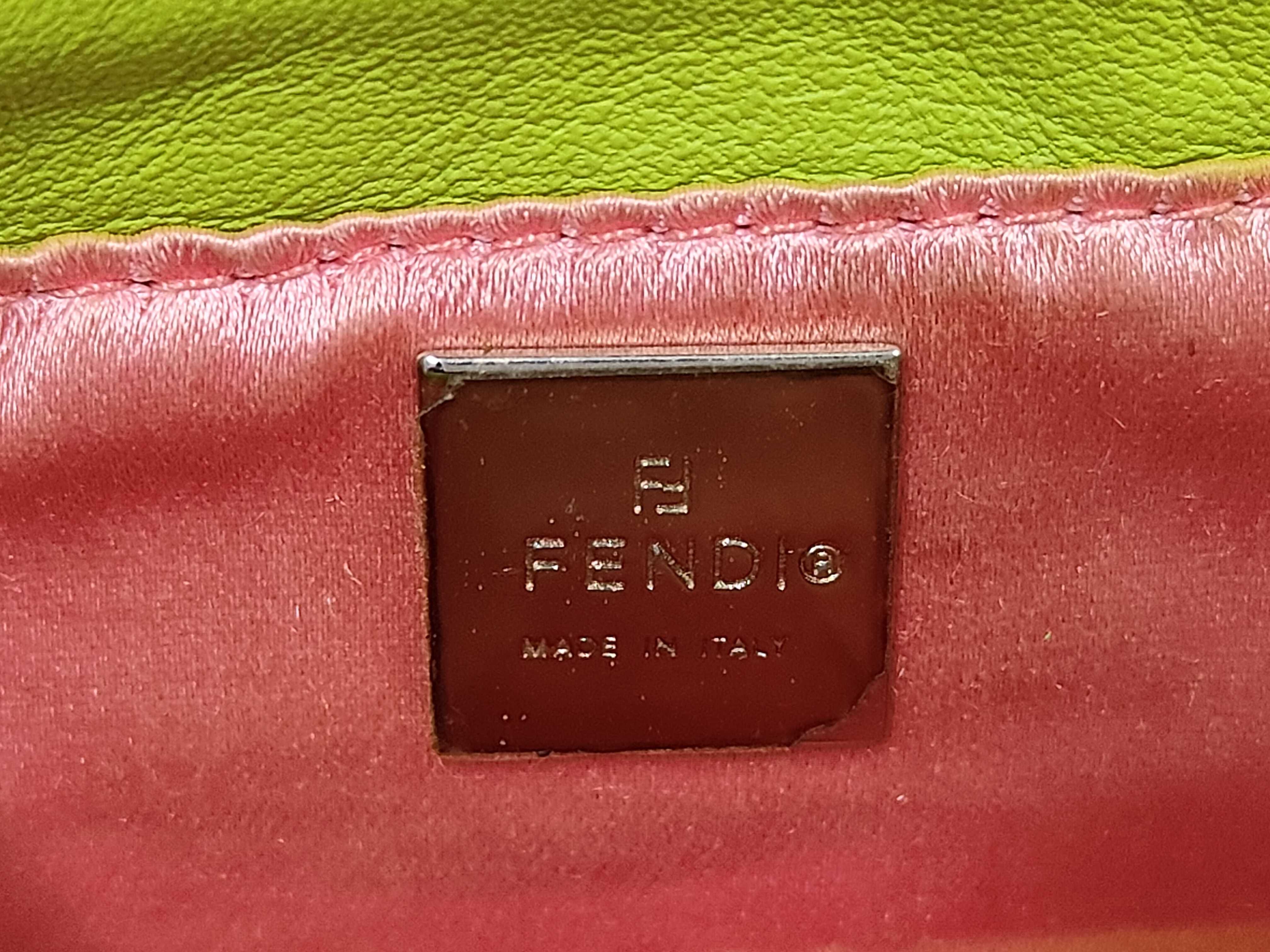 Leather Mini One-Shoulder Bag, Green, Silver Hardware, FF Logo Handbag — view 9