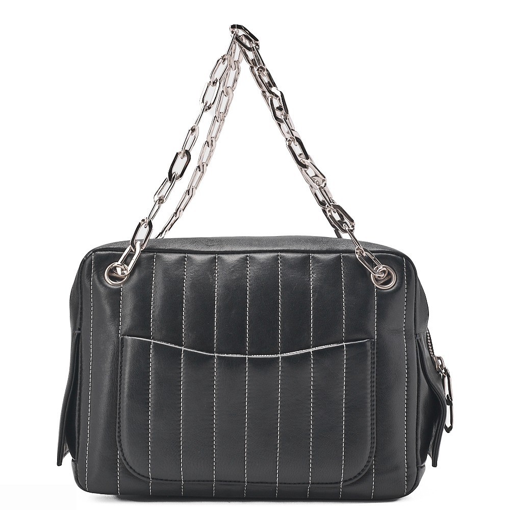 Lambskin New Mademoiselle Chain Shoulder Bag, Black — view 2