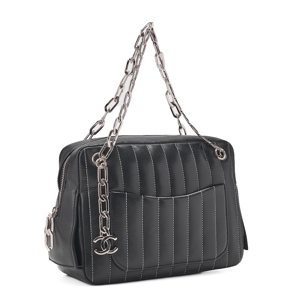 Lambskin New Mademoiselle Chain Shoulder Bag, Black — view 3