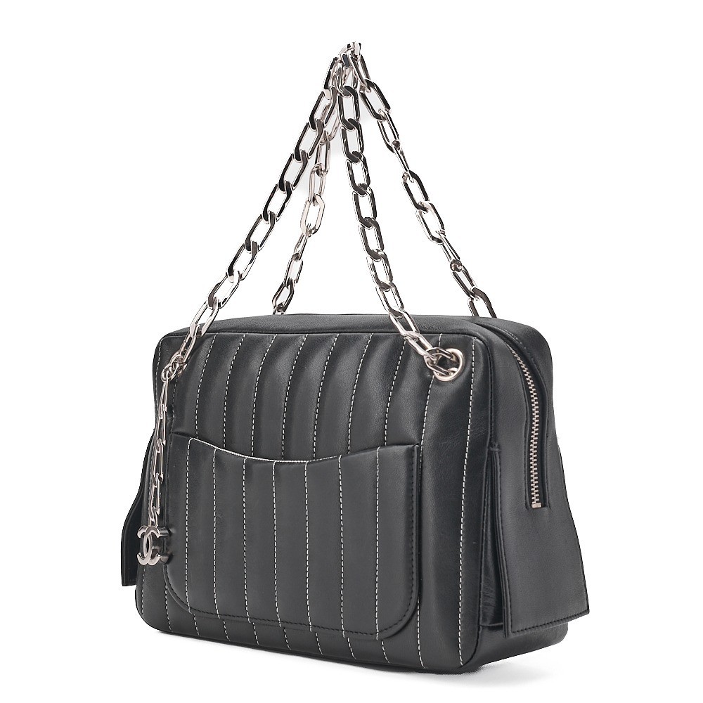 Lambskin New Mademoiselle Chain Shoulder Bag, Black — view 4