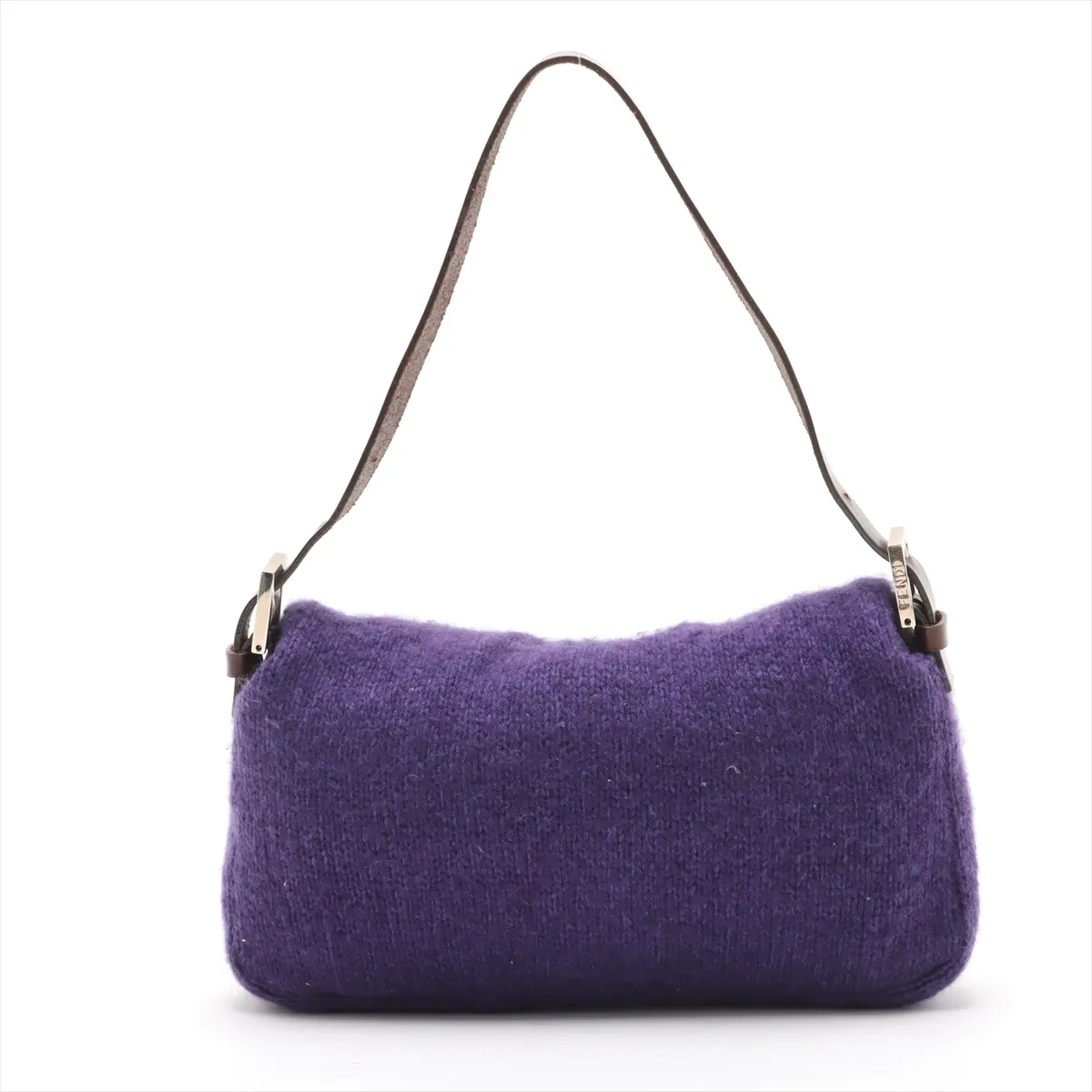Mamma Bucket Knit x Leather Shoulder Bag, Purple — view 2
