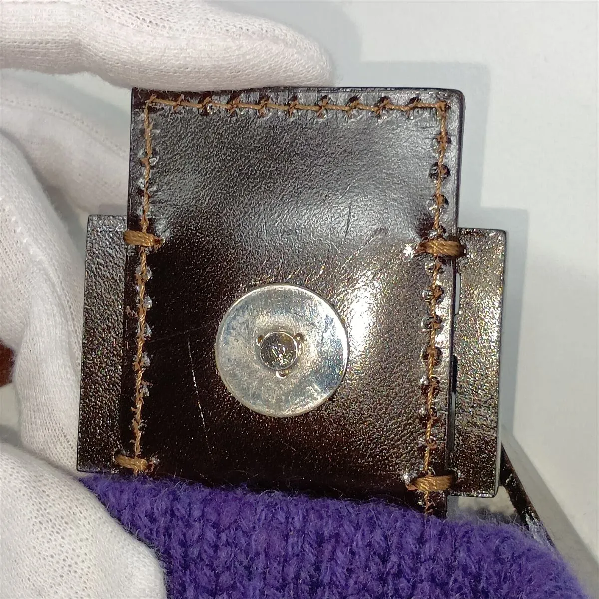 Mamma Bucket Knit x Leather Shoulder Bag, Purple — view 11