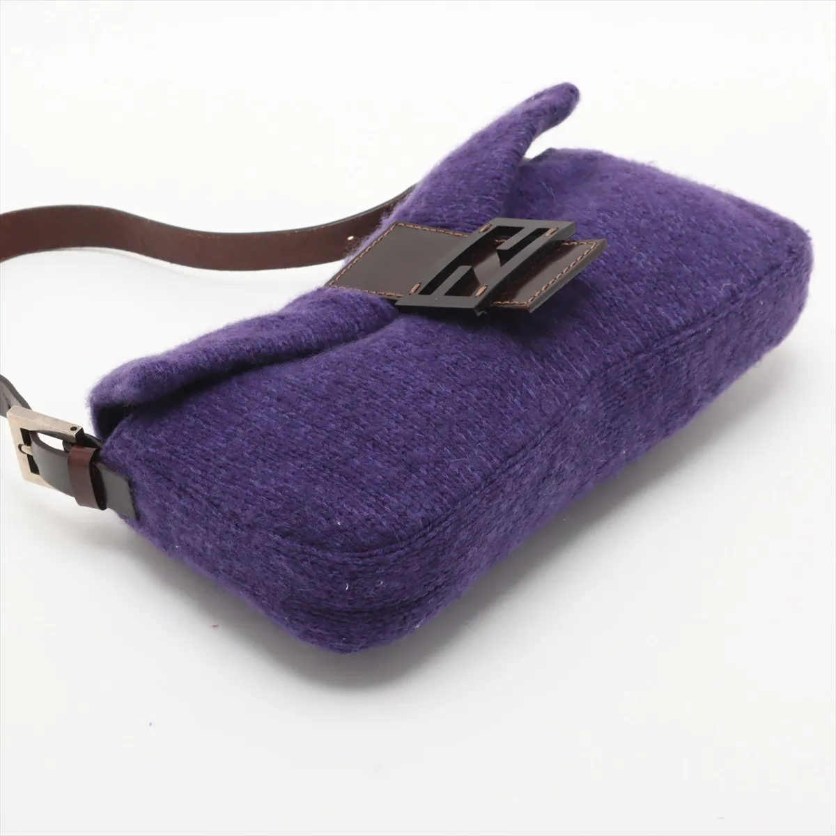 Mamma Bucket Knit x Leather Shoulder Bag, Purple — view 4