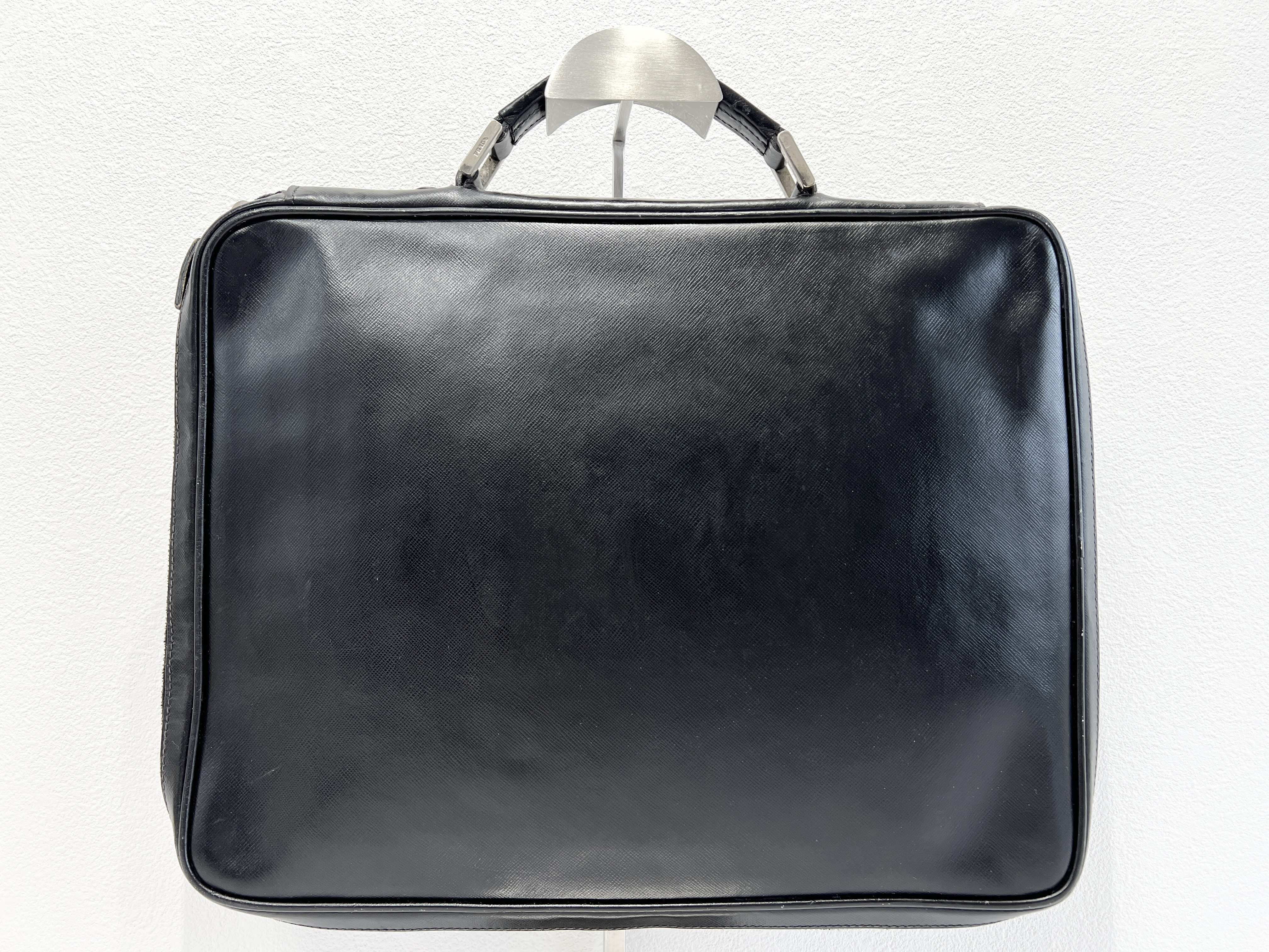 Triangle Logo Saffiano Leather Briefcase Handbag Business Bag — view 2