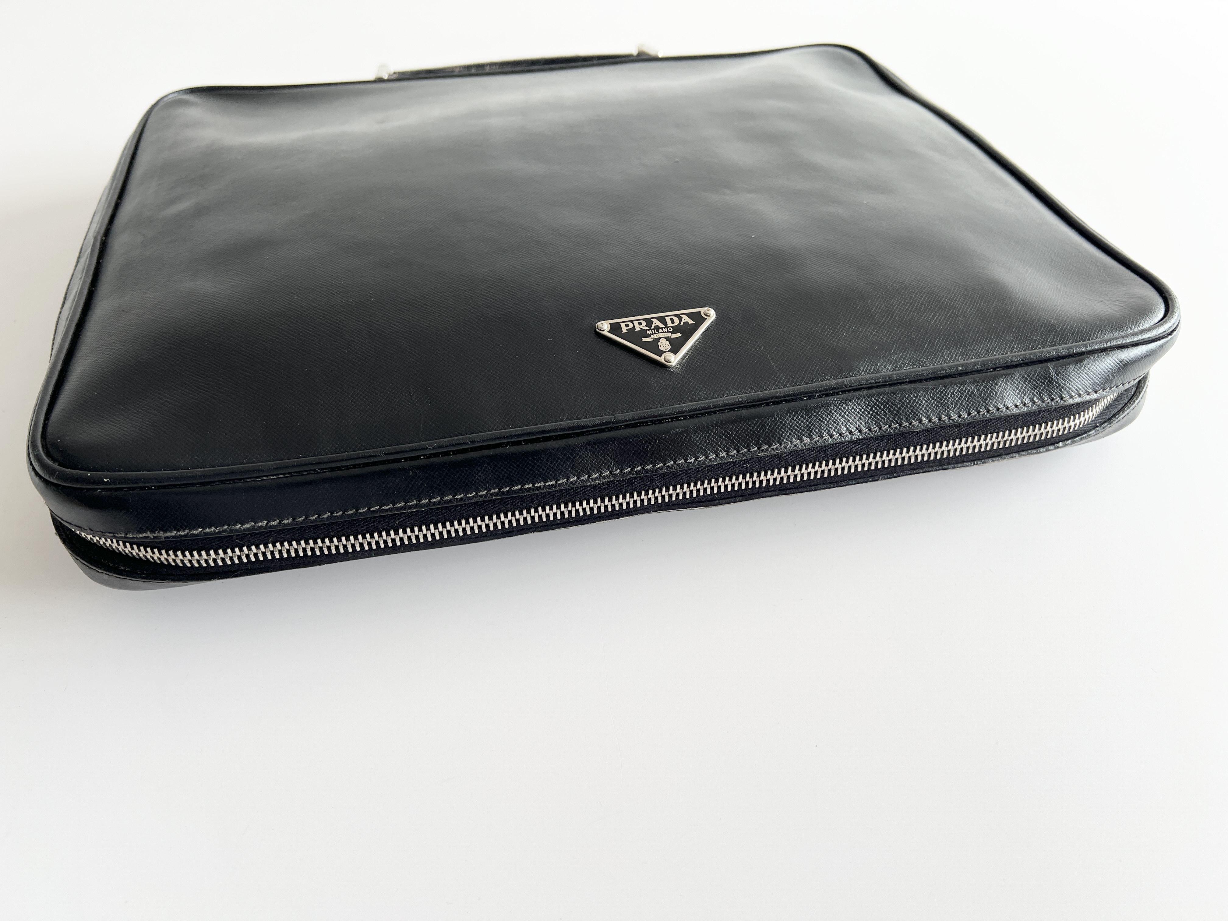 Triangle Logo Saffiano Leather Briefcase Handbag Business Bag — view 13
