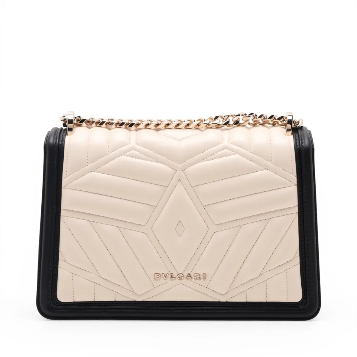 Serpenti Leather Chain Shoulder Bag, White x Black — view 2