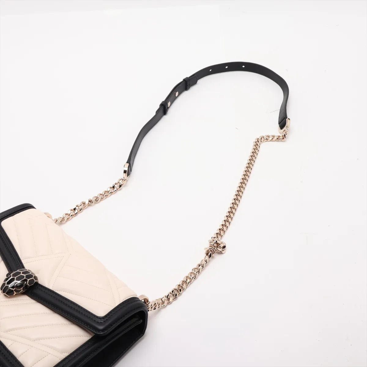 Serpenti Leather Chain Shoulder Bag, White x Black — view 5