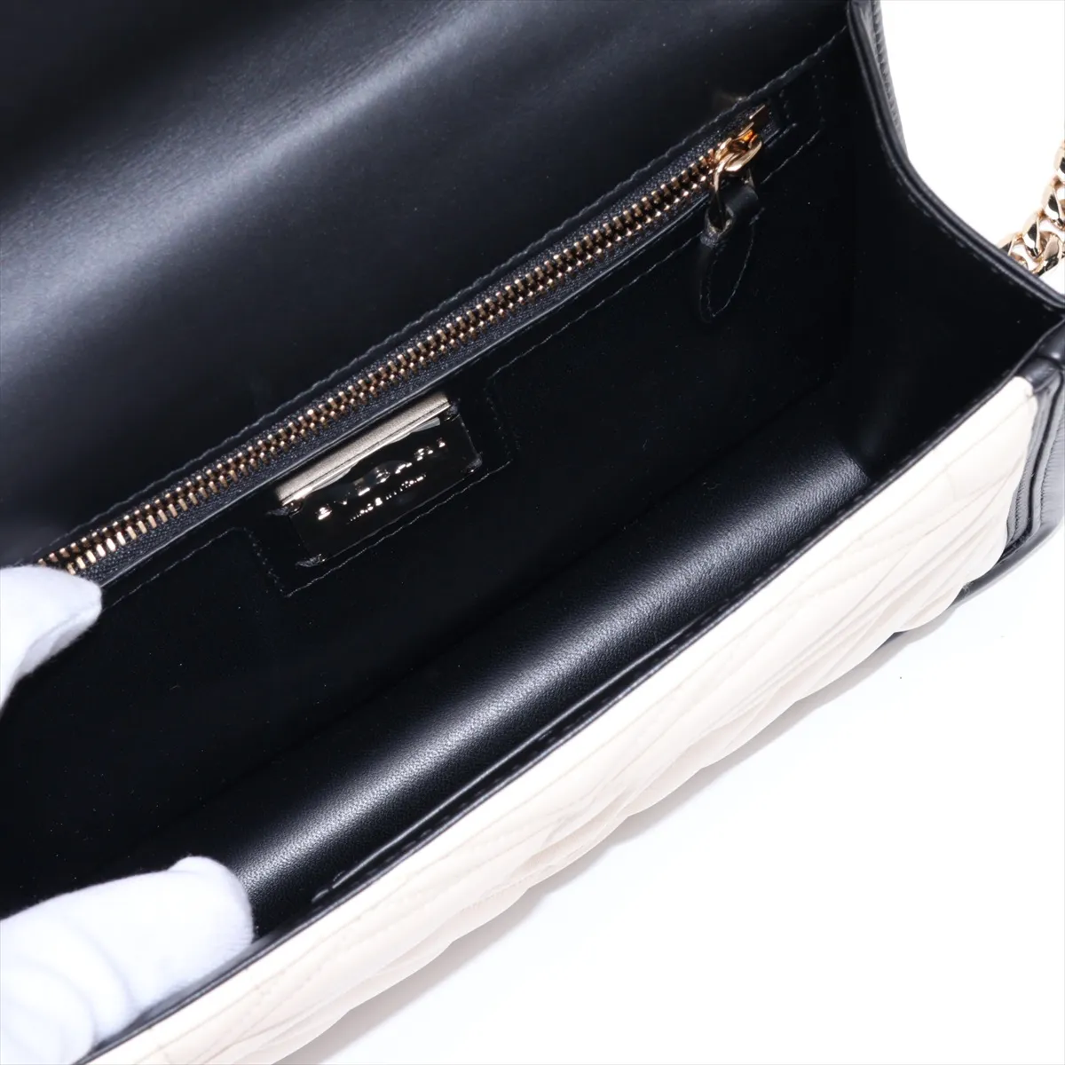 Serpenti Leather Chain Shoulder Bag, White x Black — view 6