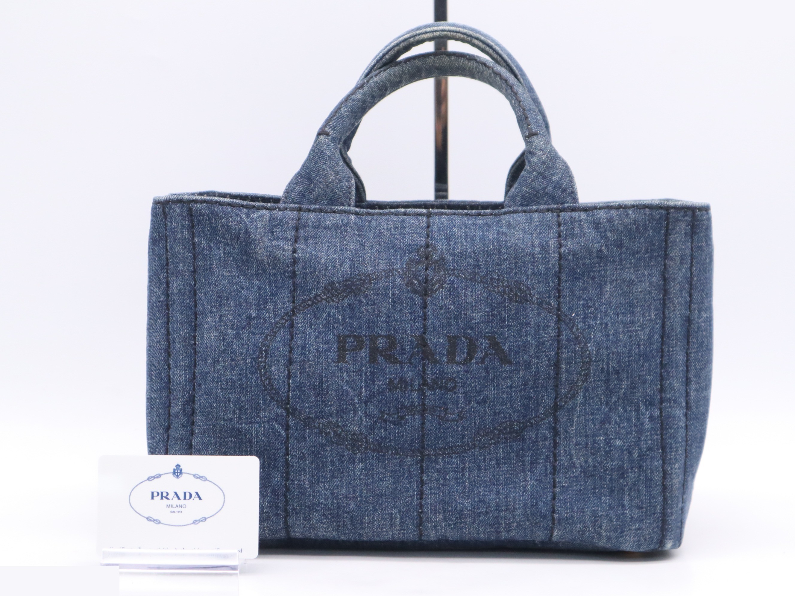 Denim Canapa Tote Mini, Blue, Gold Hardware, with Card