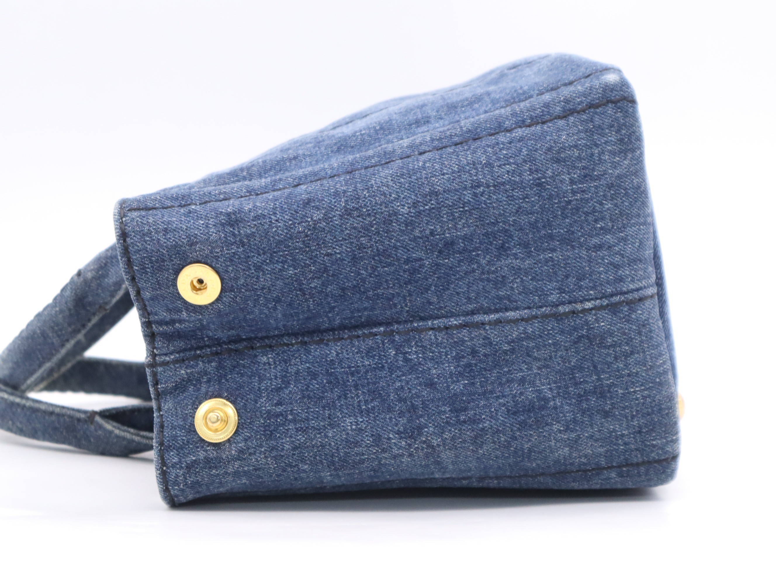 Denim Canapa Tote Mini, Blue, Gold Hardware, with Card — view 3