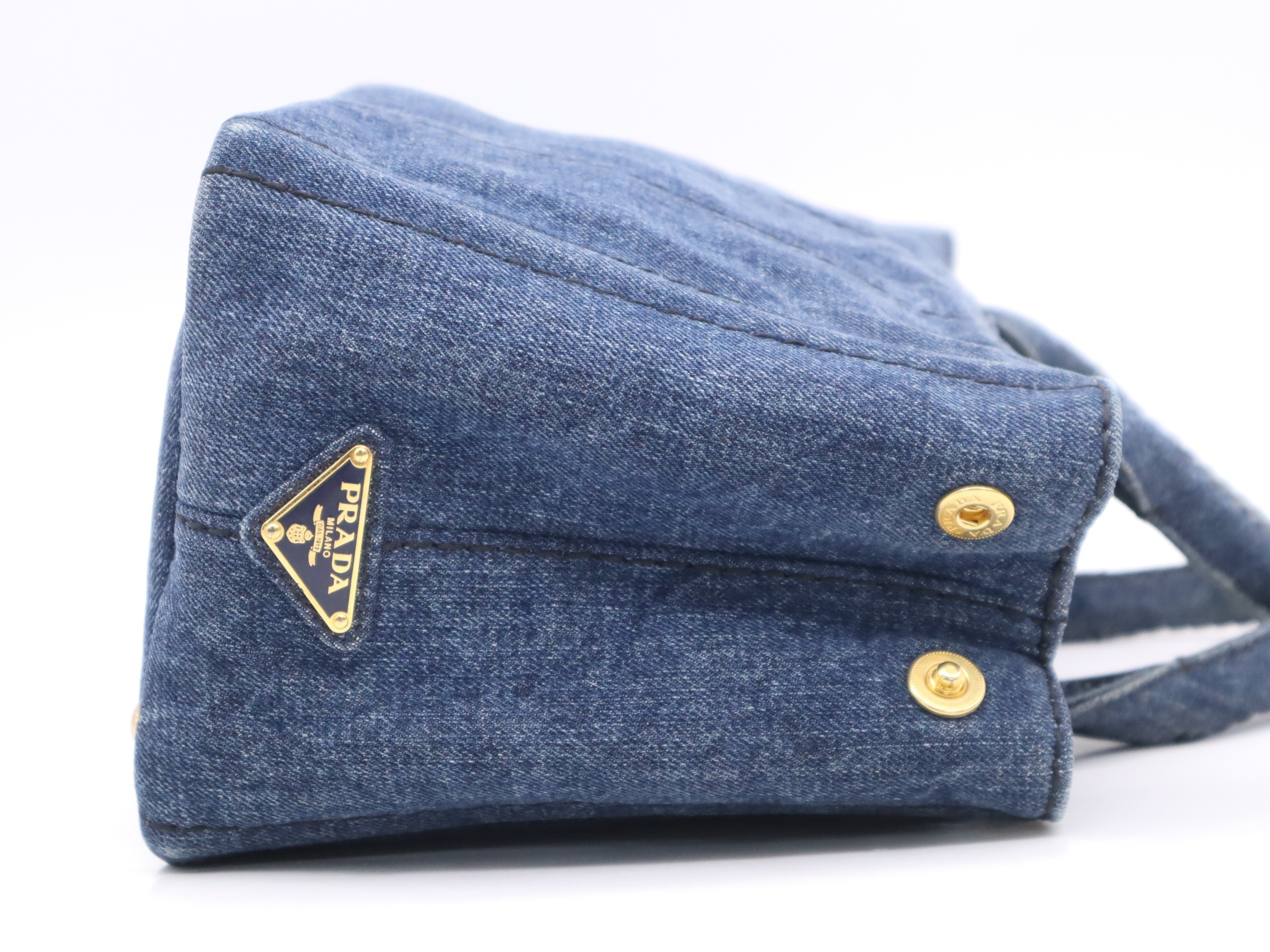 Denim Canapa Tote Mini, Blue, Gold Hardware, with Card — view 5