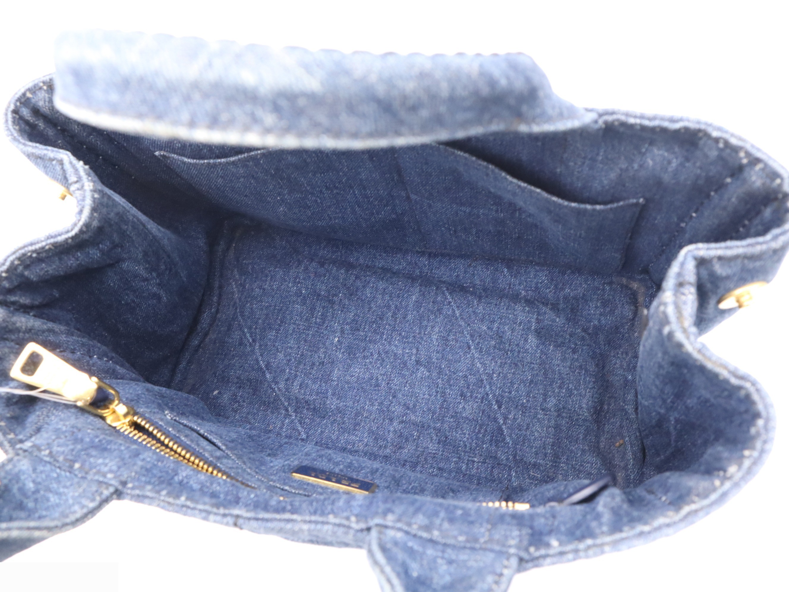 Denim Canapa Tote Mini, Blue, Gold Hardware, with Card — view 7