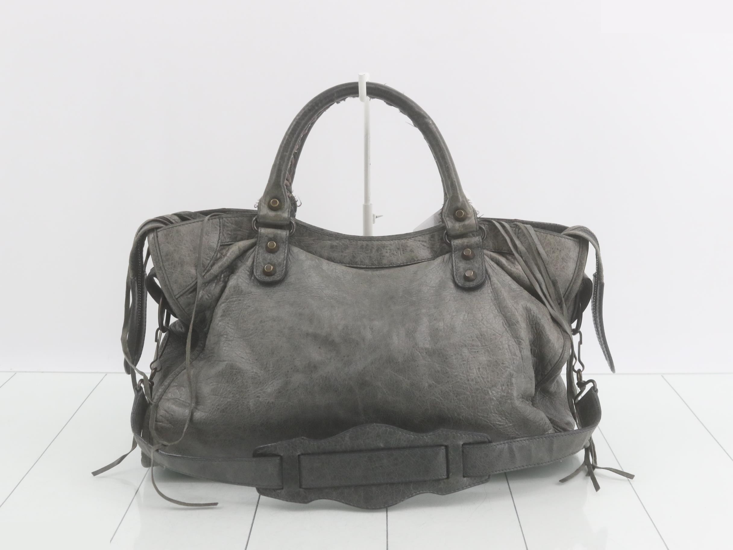 The City 2-Way Handbag with Shoulder Strap, Leather, Gray — view 2