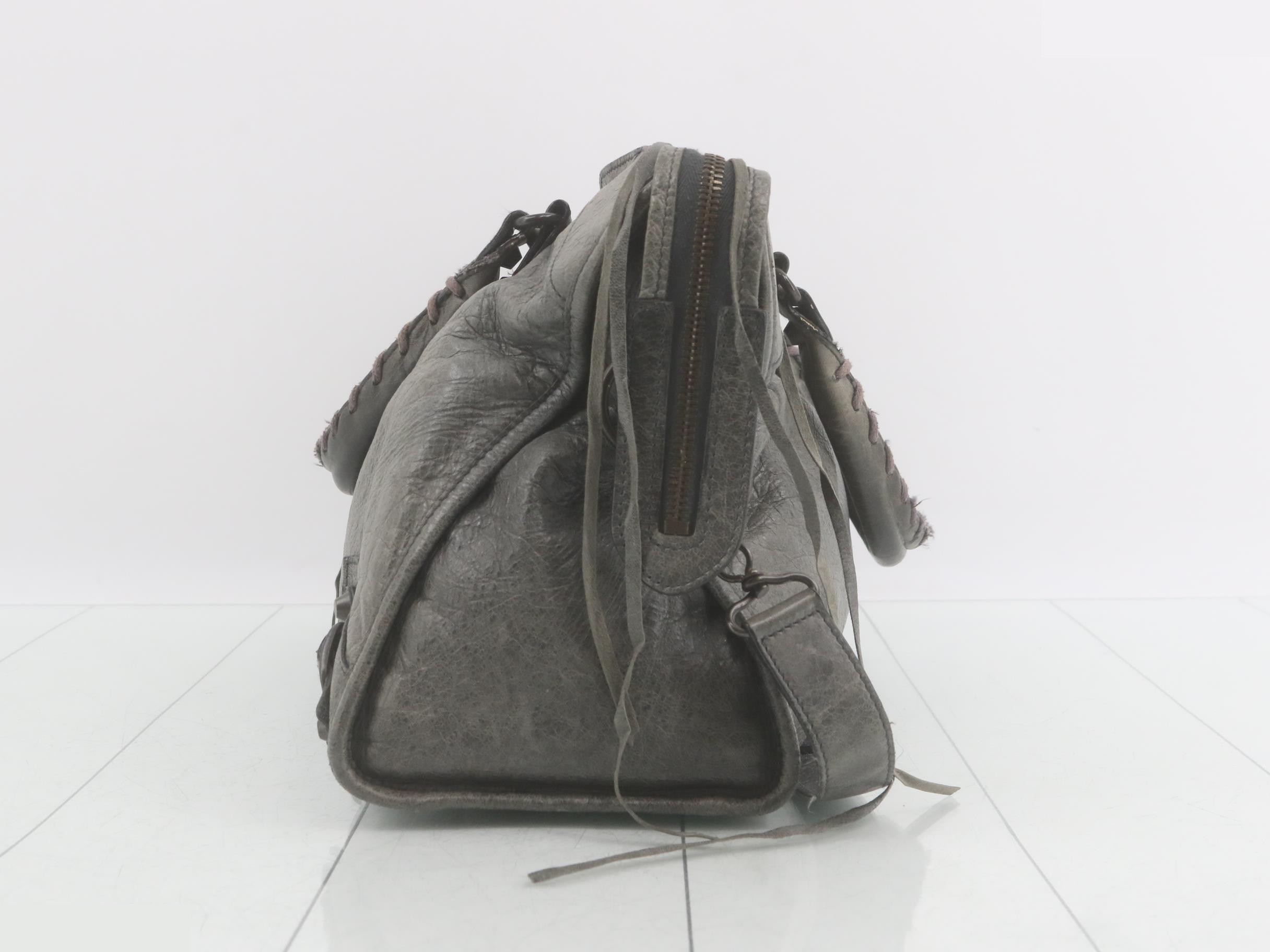 The City 2-Way Handbag with Shoulder Strap, Leather, Gray — view 3