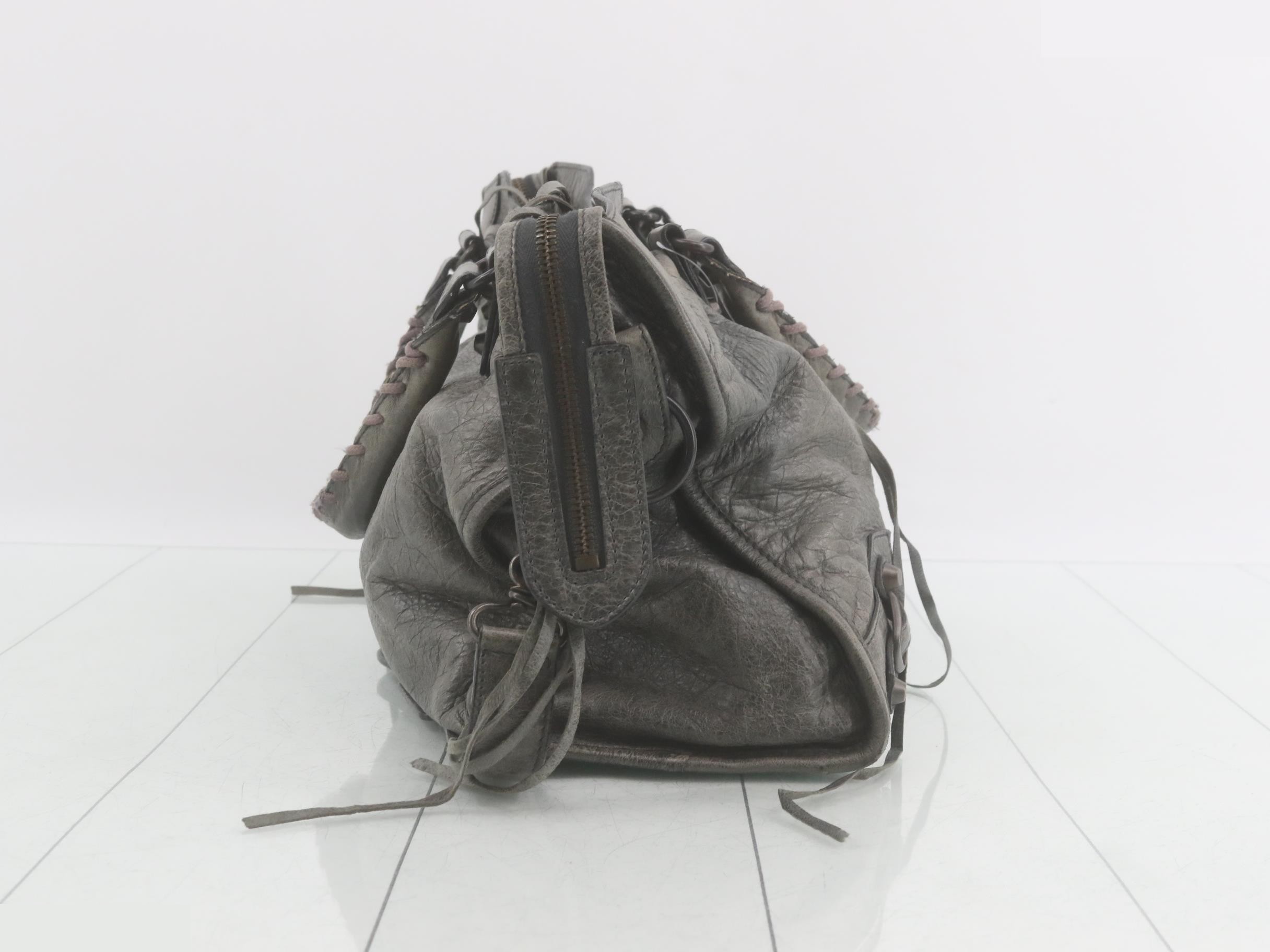 The City 2-Way Handbag with Shoulder Strap, Leather, Gray — view 4