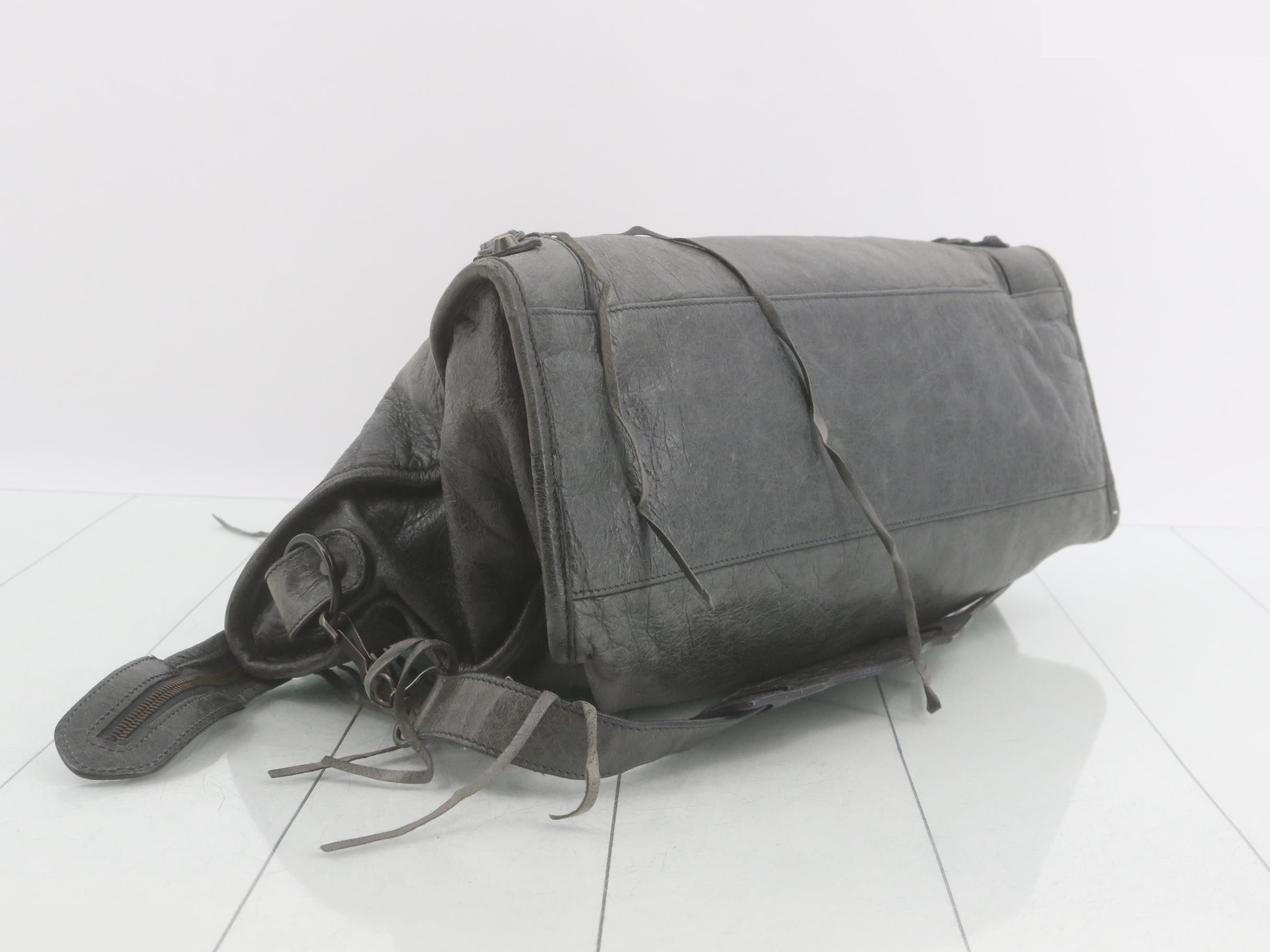 The City 2-Way Handbag with Shoulder Strap, Leather, Gray — view 5