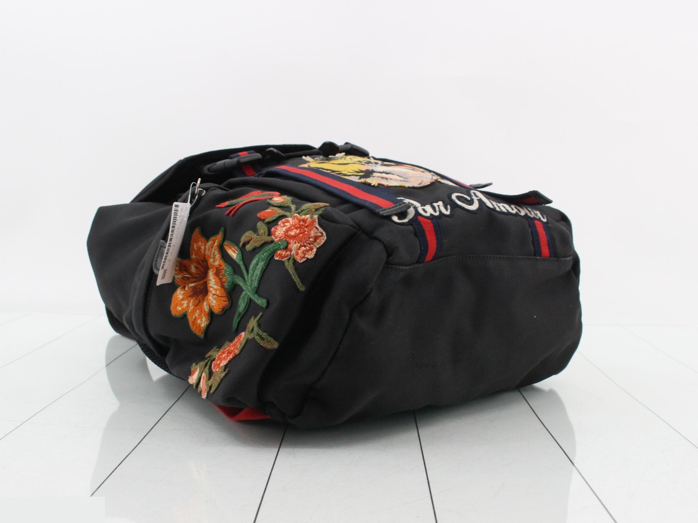 Embroidered Tiger Head Backpack, Black — view 5