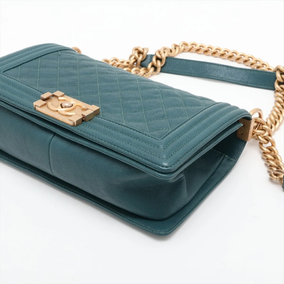 Boy Chanel 25 Caviar Skin Chain Shoulder Bag, Green with Gold Hardware, 26120511, Serial Number 26, A67086 — view 3
