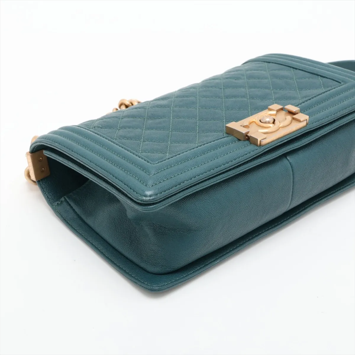 Boy Chanel 25 Caviar Skin Chain Shoulder Bag, Green with Gold Hardware, 26120511, Serial Number 26, A67086 — view 4