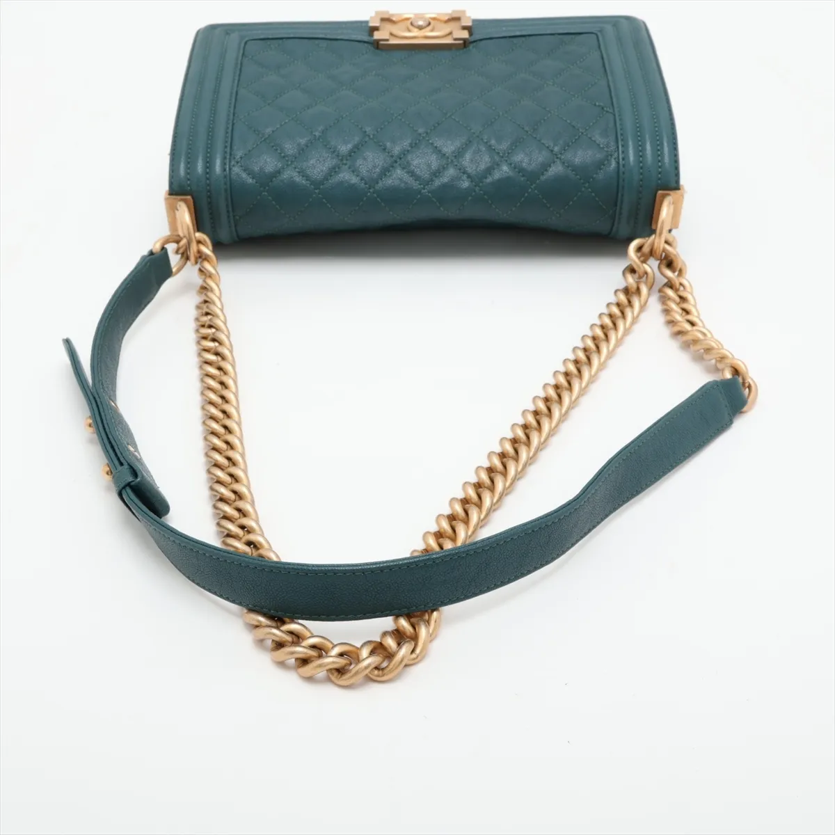 Boy Chanel 25 Caviar Skin Chain Shoulder Bag, Green with Gold Hardware, 26120511, Serial Number 26, A67086 — view 5
