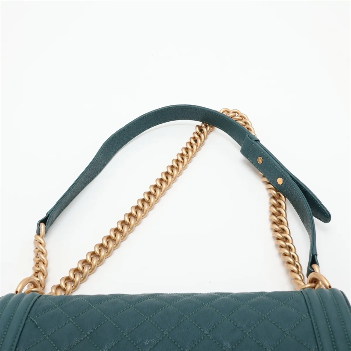 Boy Chanel 25 Caviar Skin Chain Shoulder Bag, Green with Gold Hardware, 26120511, Serial Number 26, A67086 — view 6