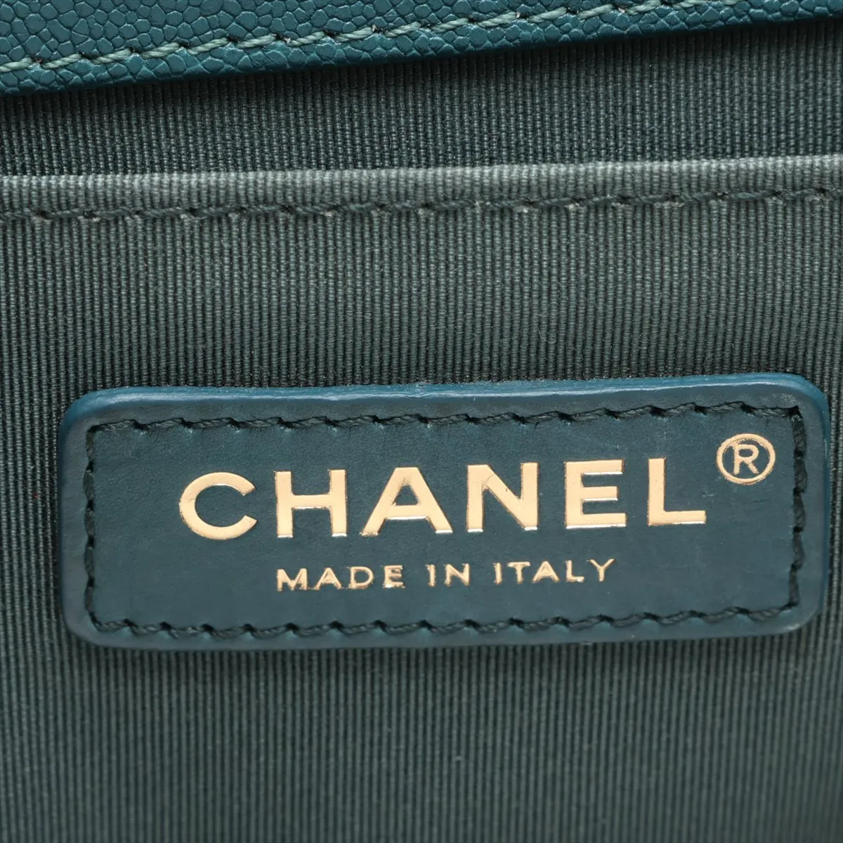 Boy Chanel 25 Caviar Skin Chain Shoulder Bag, Green with Gold Hardware, 26120511, Serial Number 26, A67086 — view 9