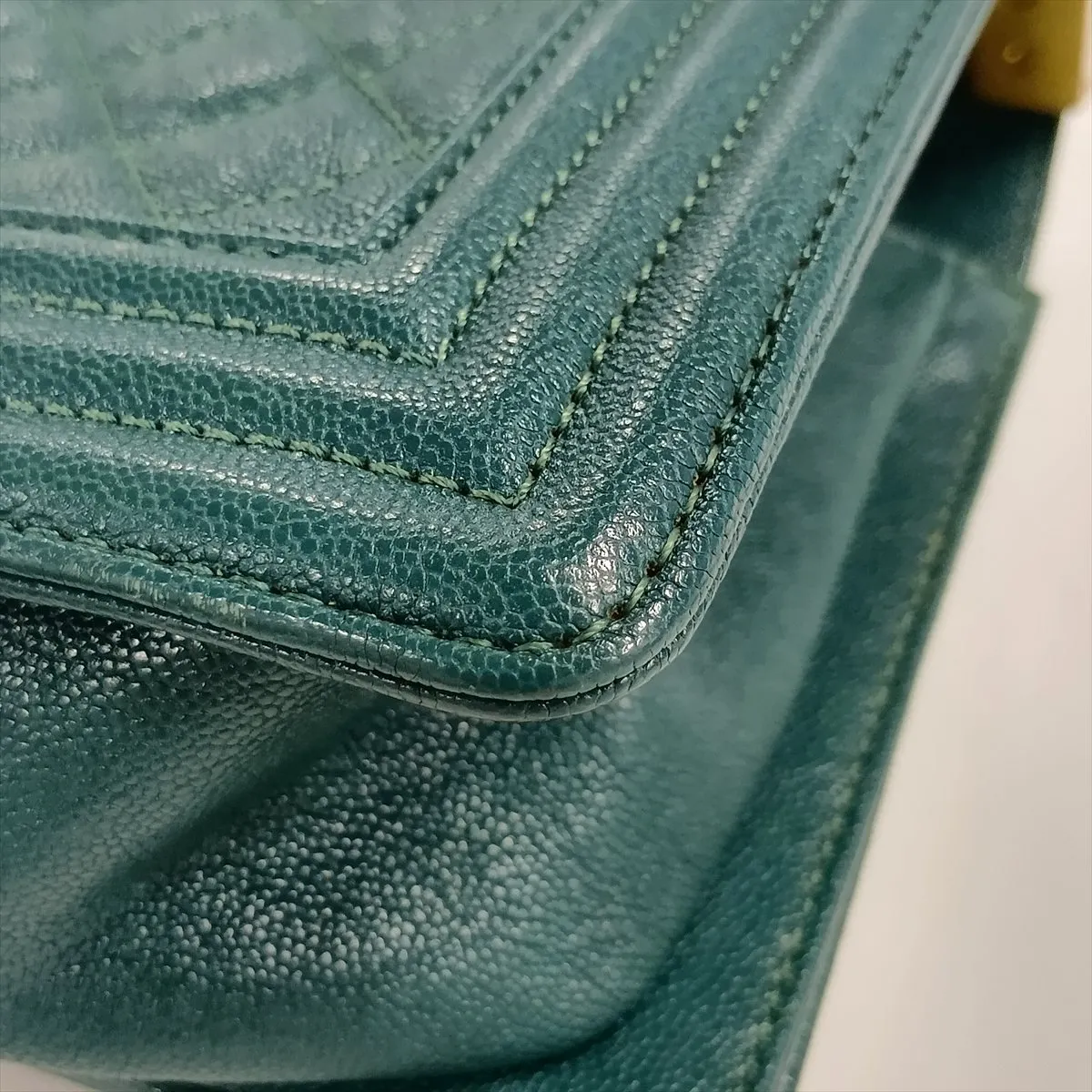 Boy Chanel 25 Caviar Skin Chain Shoulder Bag, Green with Gold Hardware, 26120511, Serial Number 26, A67086 — view 10