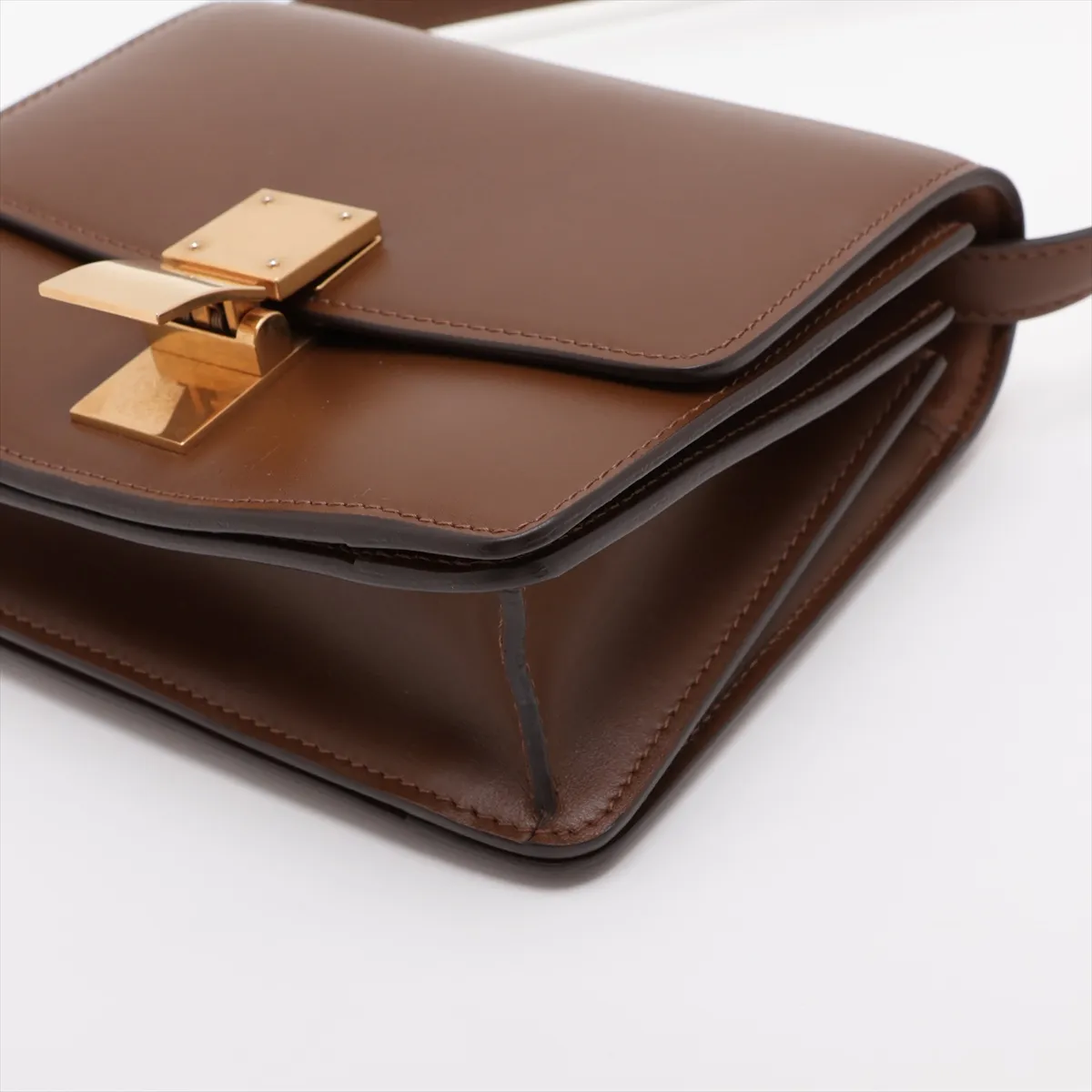 Classic Box Small Leather Shoulder Bag, Brown — view 3