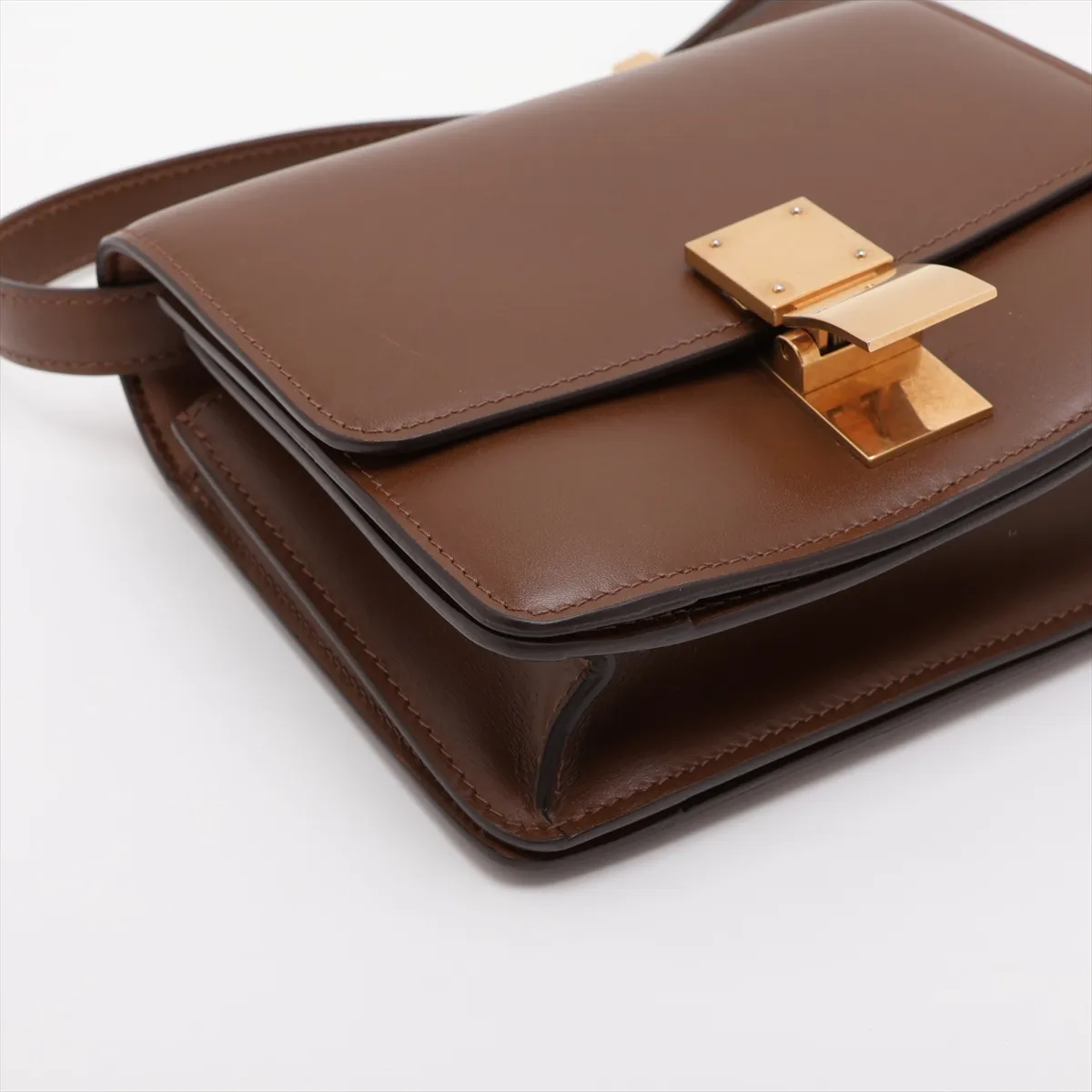 Classic Box Small Leather Shoulder Bag, Brown — view 4