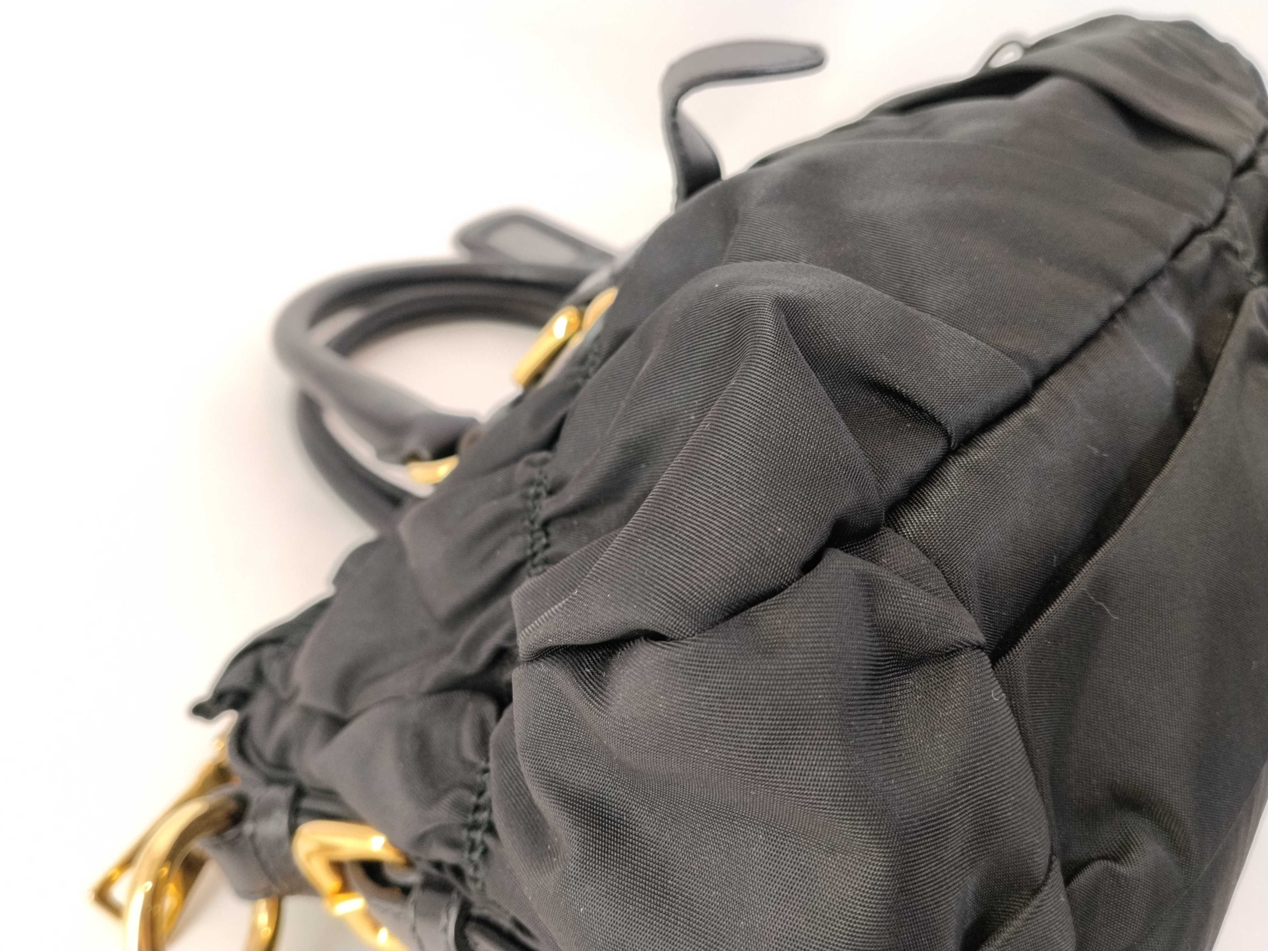 SG- Gather Nappa Gofle Nylon 2-Way Handbag Black BN1407 Handbag — view 6