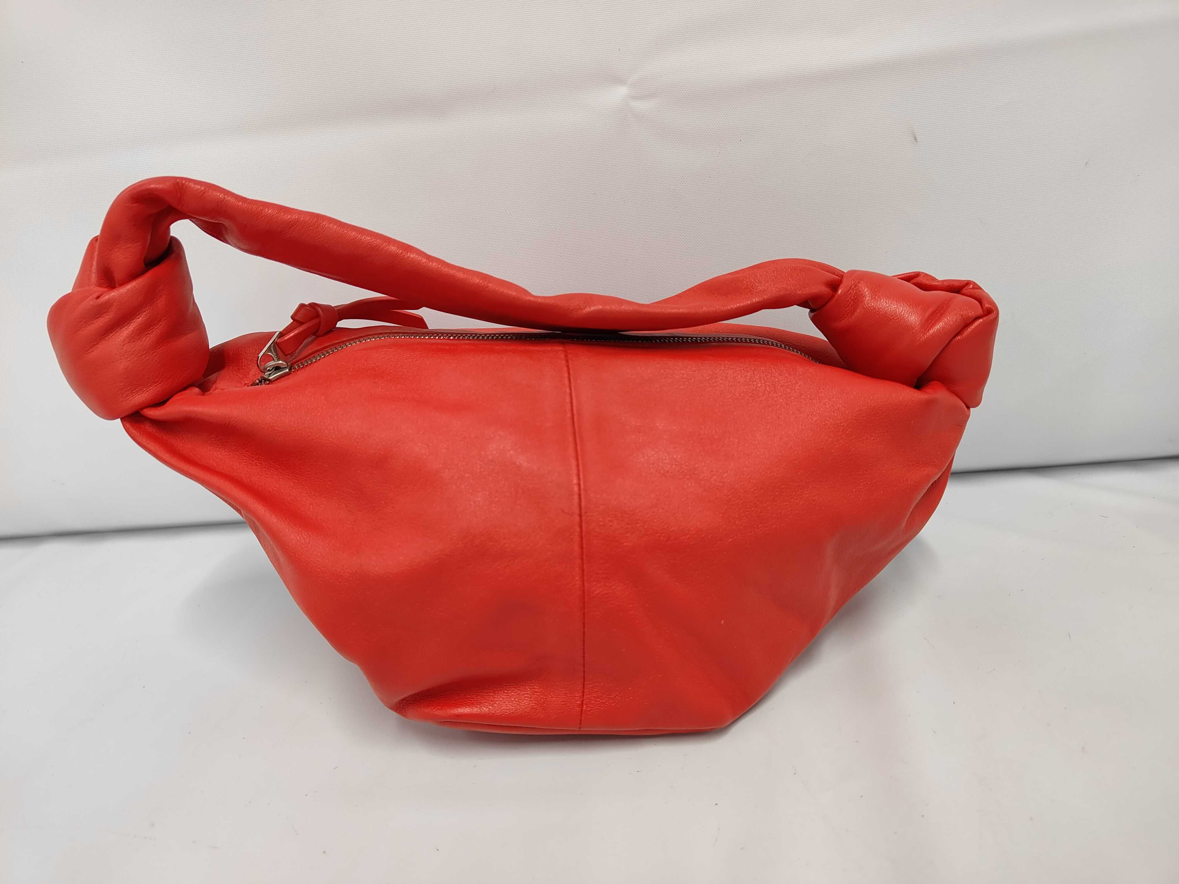 Mini Double Knot Red Calfskin Leather Bag with Silver Hardware