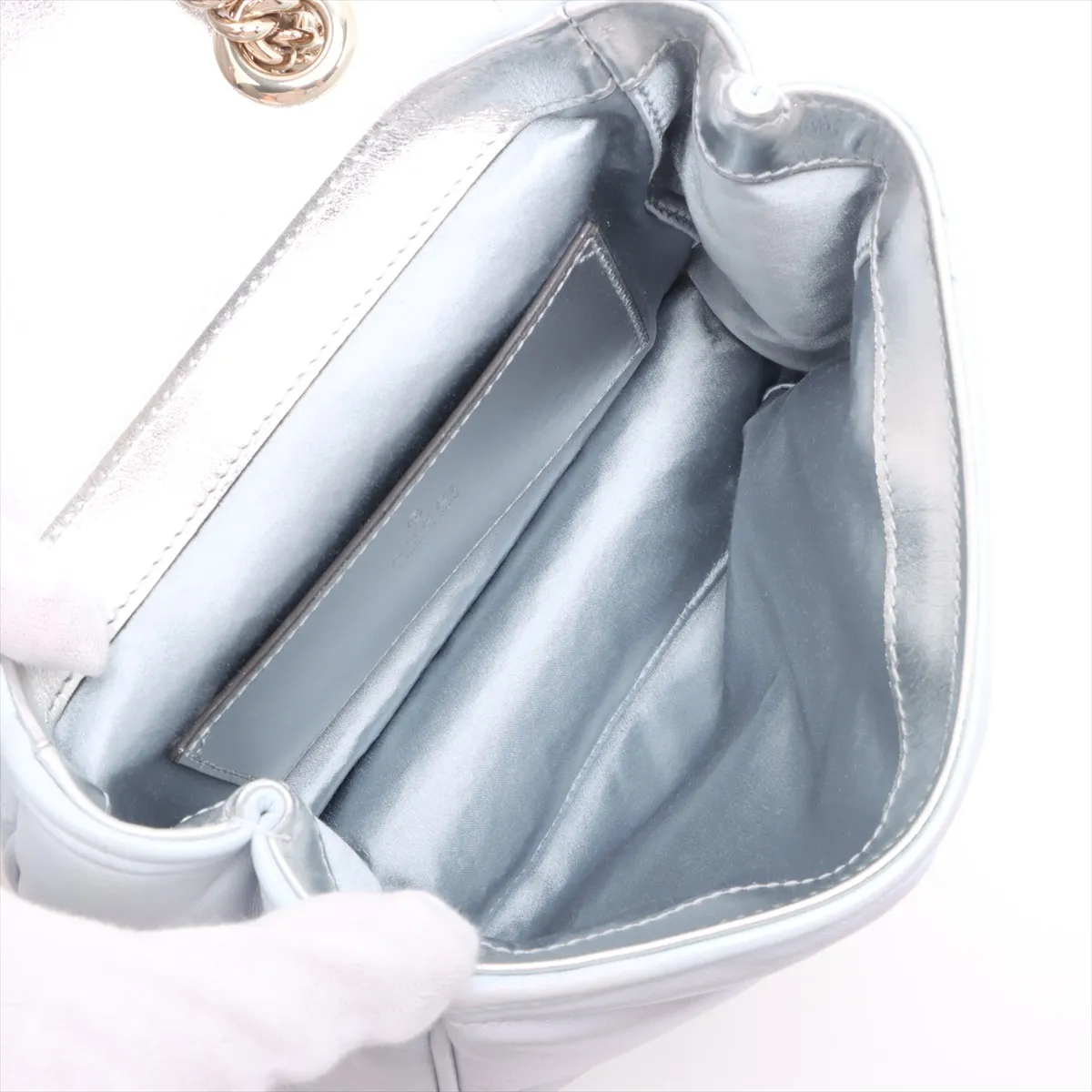GG Marmont Leather Chain Shoulder Bag Blue 739682 — view 7