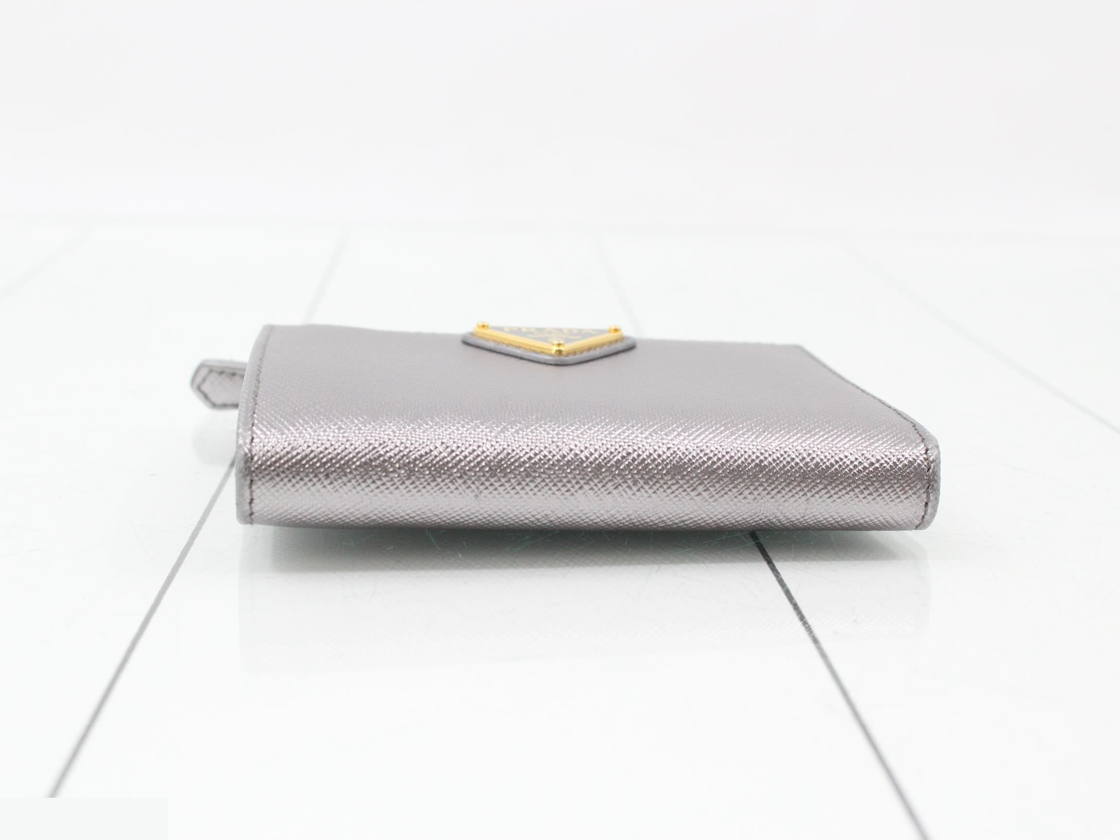 Saffiano Compact Wallet, Silver — view 3