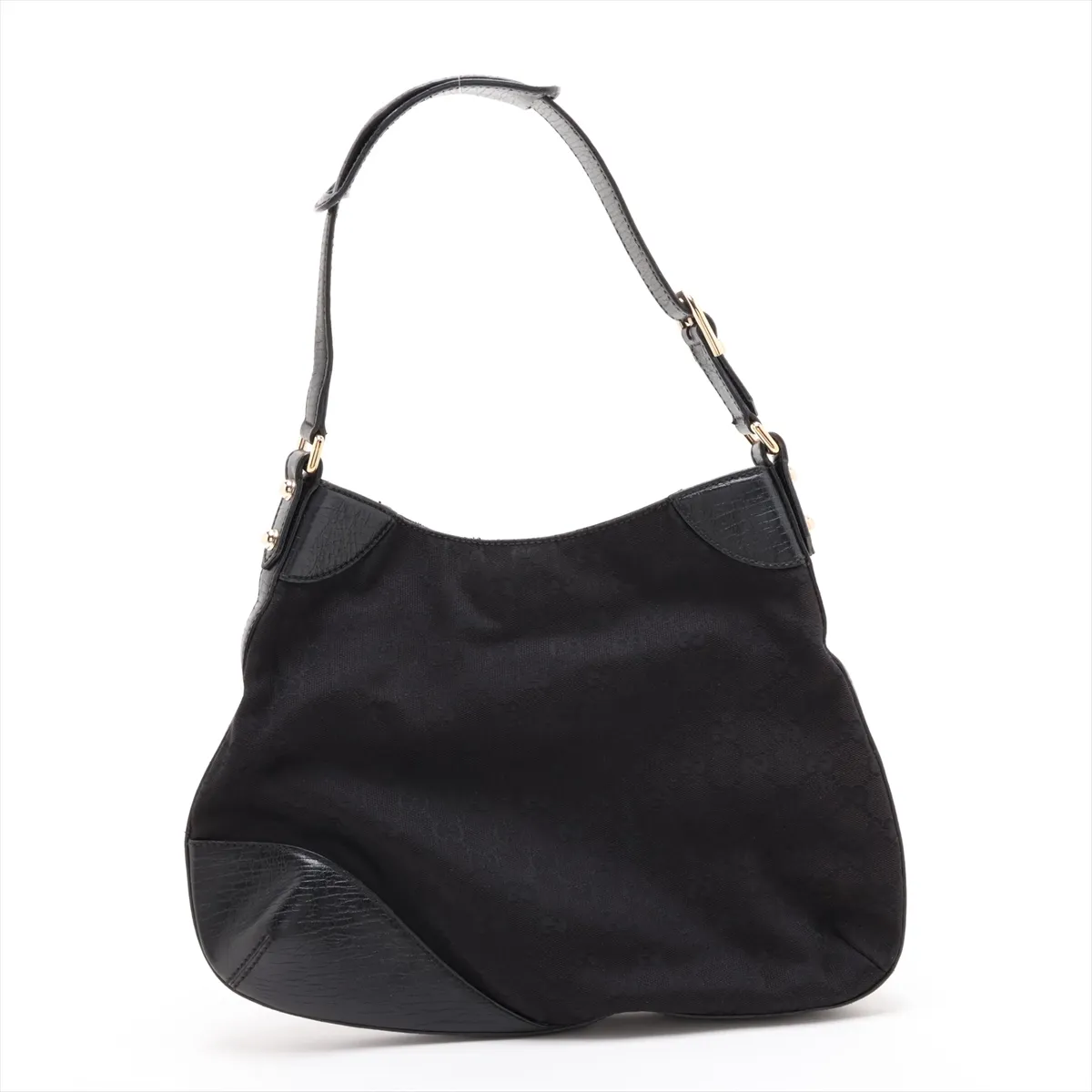 GG Canvas Horsebit Canvas x Leather Shoulder Bag, Black — view 2