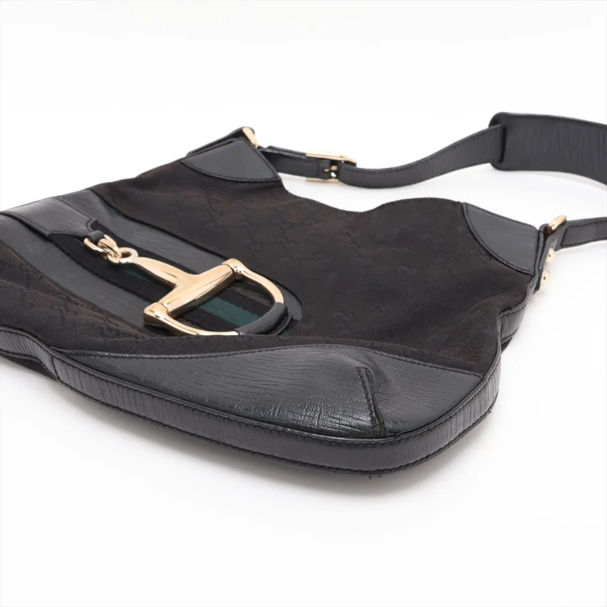 GG Canvas Horsebit Canvas x Leather Shoulder Bag, Black — view 3