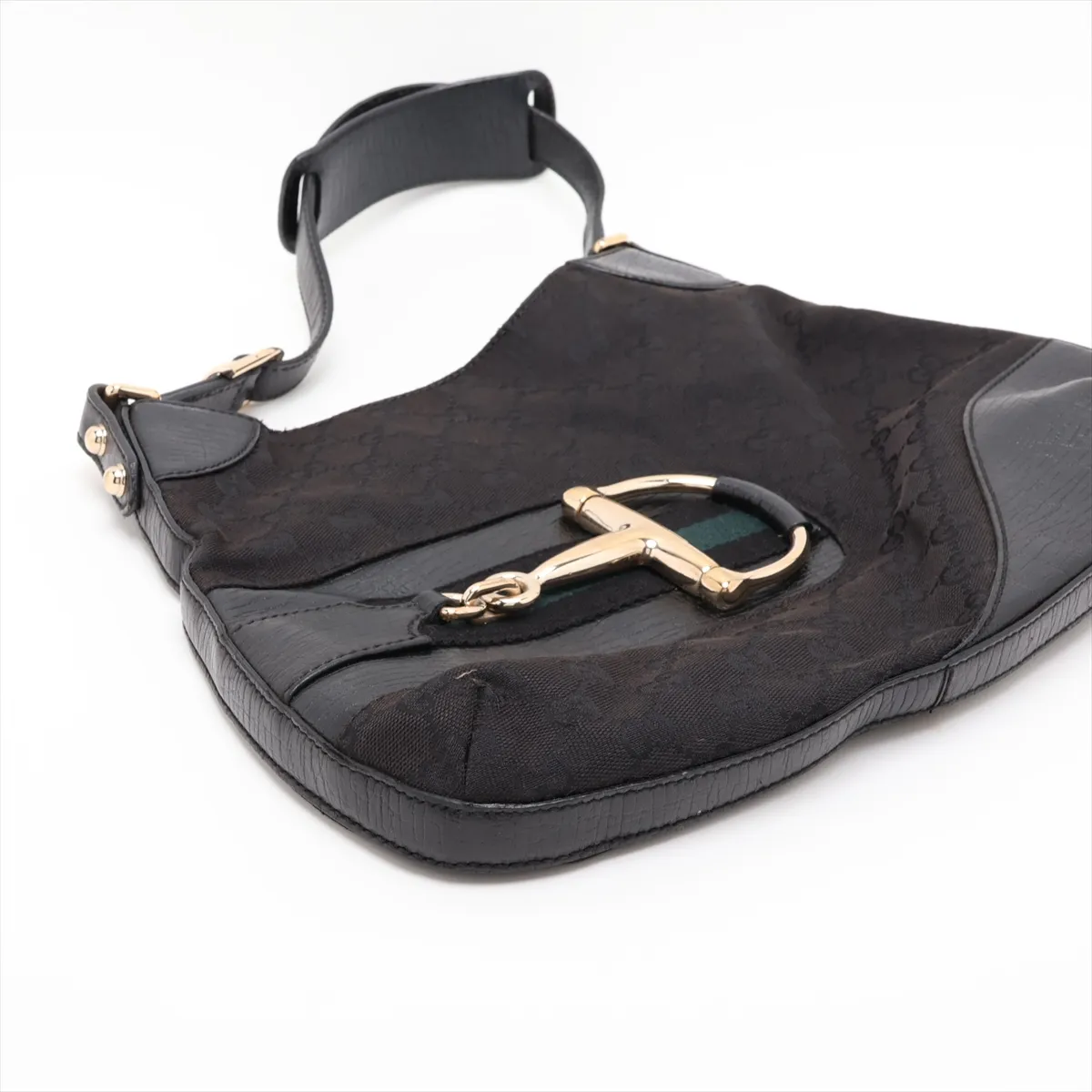 GG Canvas Horsebit Canvas x Leather Shoulder Bag, Black — view 4