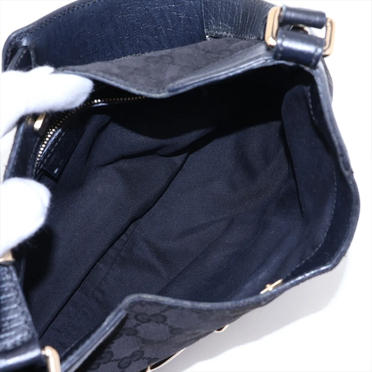 GG Canvas Horsebit Canvas x Leather Shoulder Bag, Black — view 7