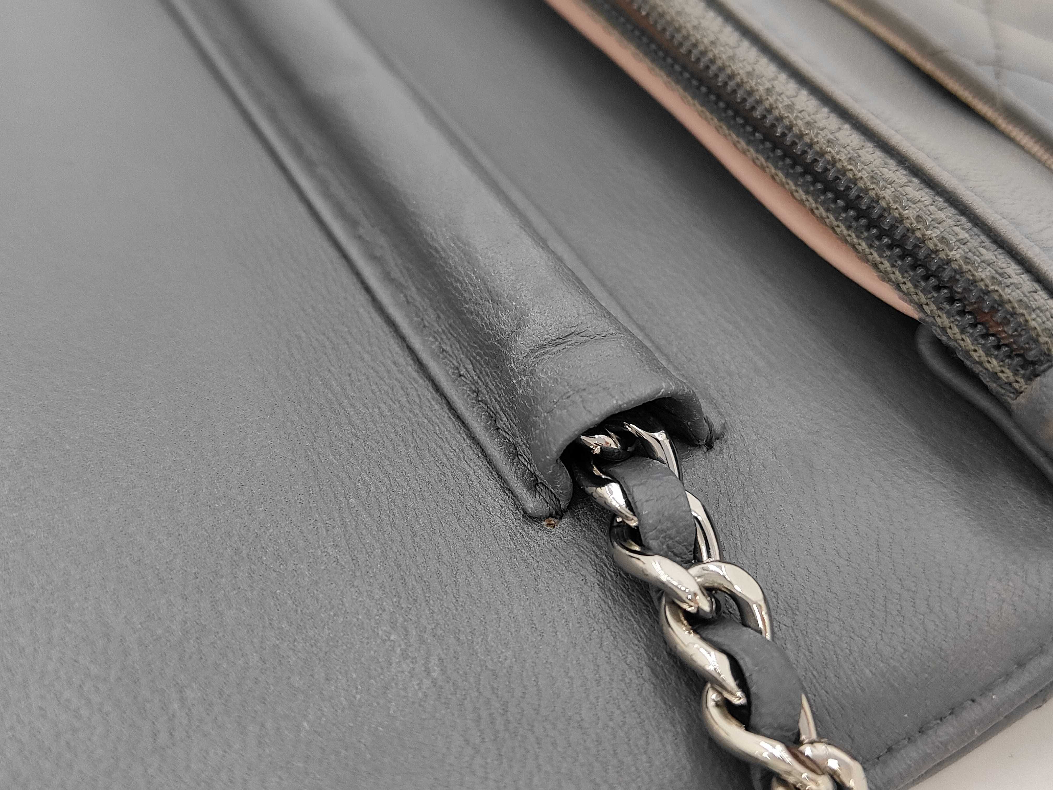 Chain Wallet, Gray Lambskin Shoulder Bag — view 7