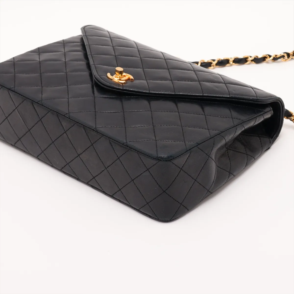 Matelassé Lambskin Chain Shoulder Bag, Black with Gold Hardware, Interior Repaired. — view 3