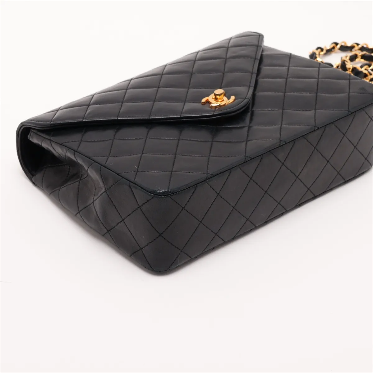 Matelassé Lambskin Chain Shoulder Bag, Black with Gold Hardware, Interior Repaired. — view 4
