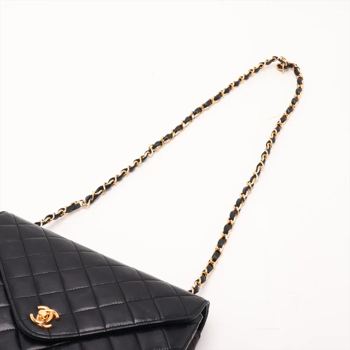Matelassé Lambskin Chain Shoulder Bag, Black with Gold Hardware, Interior Repaired. — view 5